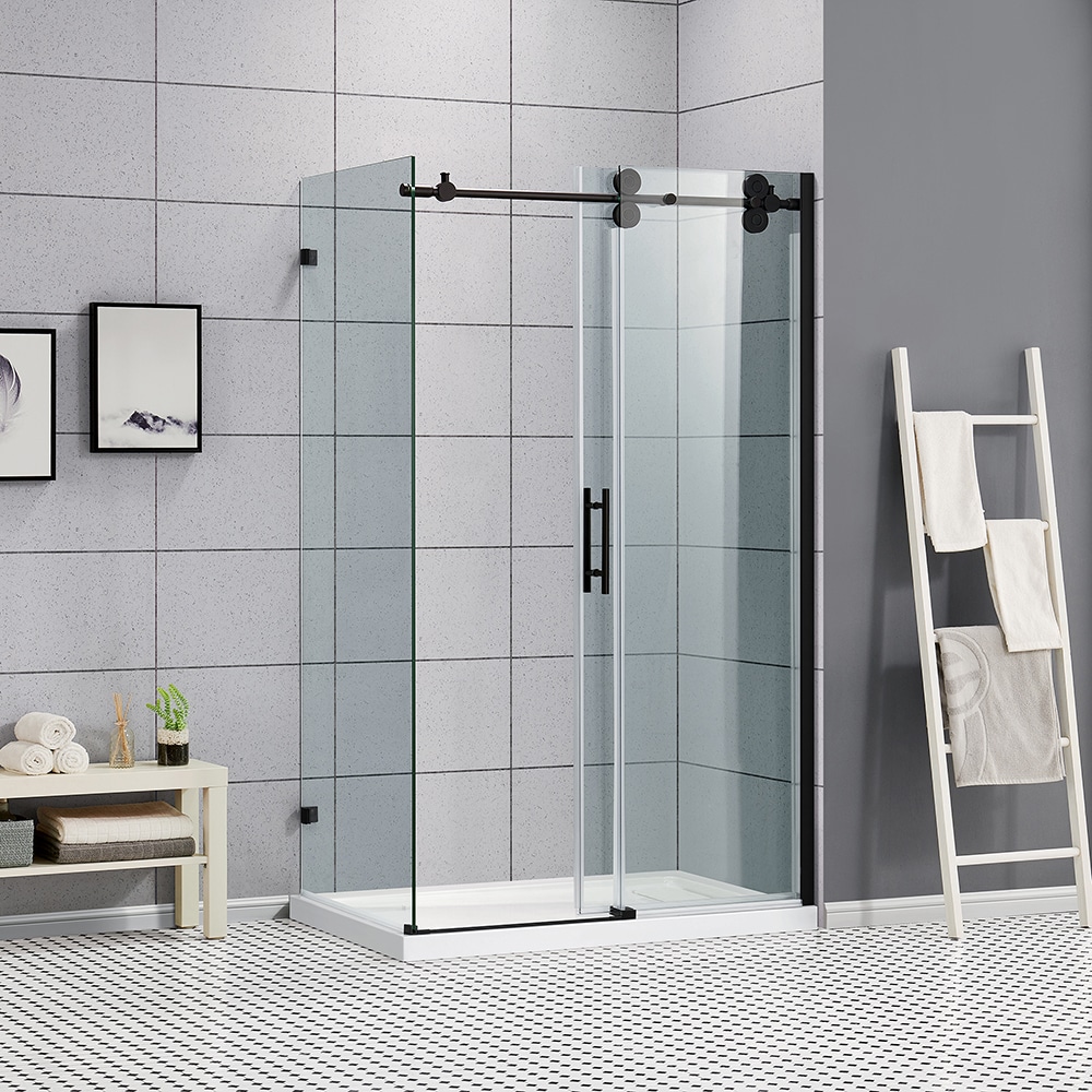 Ove Decors Sydney Side Panel Matte Black 30 1 2 In X 78 75 In Frameless Fixed Shower Door At