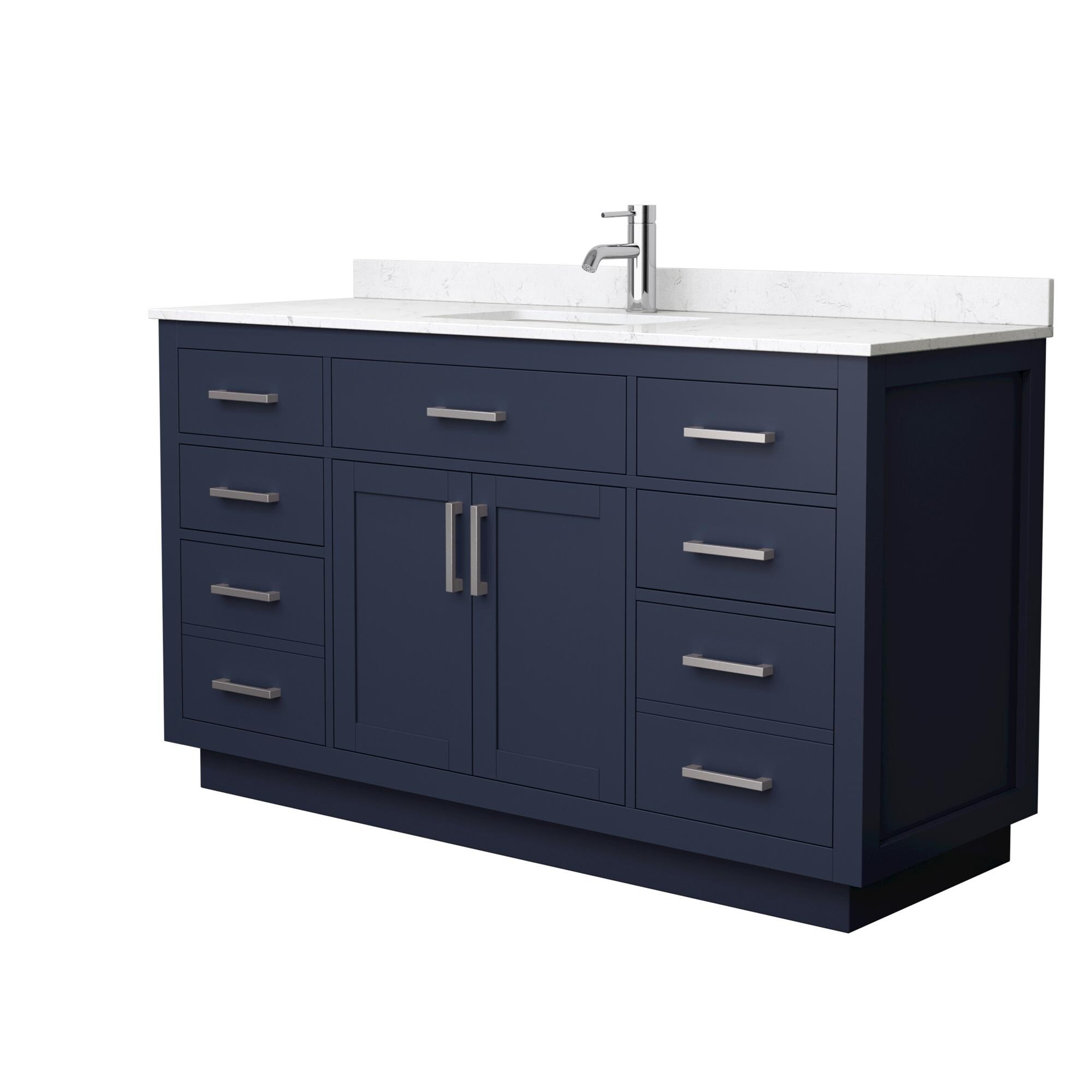 Wyndham Collection WCG262660SBNCCUNSMXX Beckett TK 60-in Dark Blue Undermount Single Sink Bathroom Vanity with Carrara Cultured Marble Top