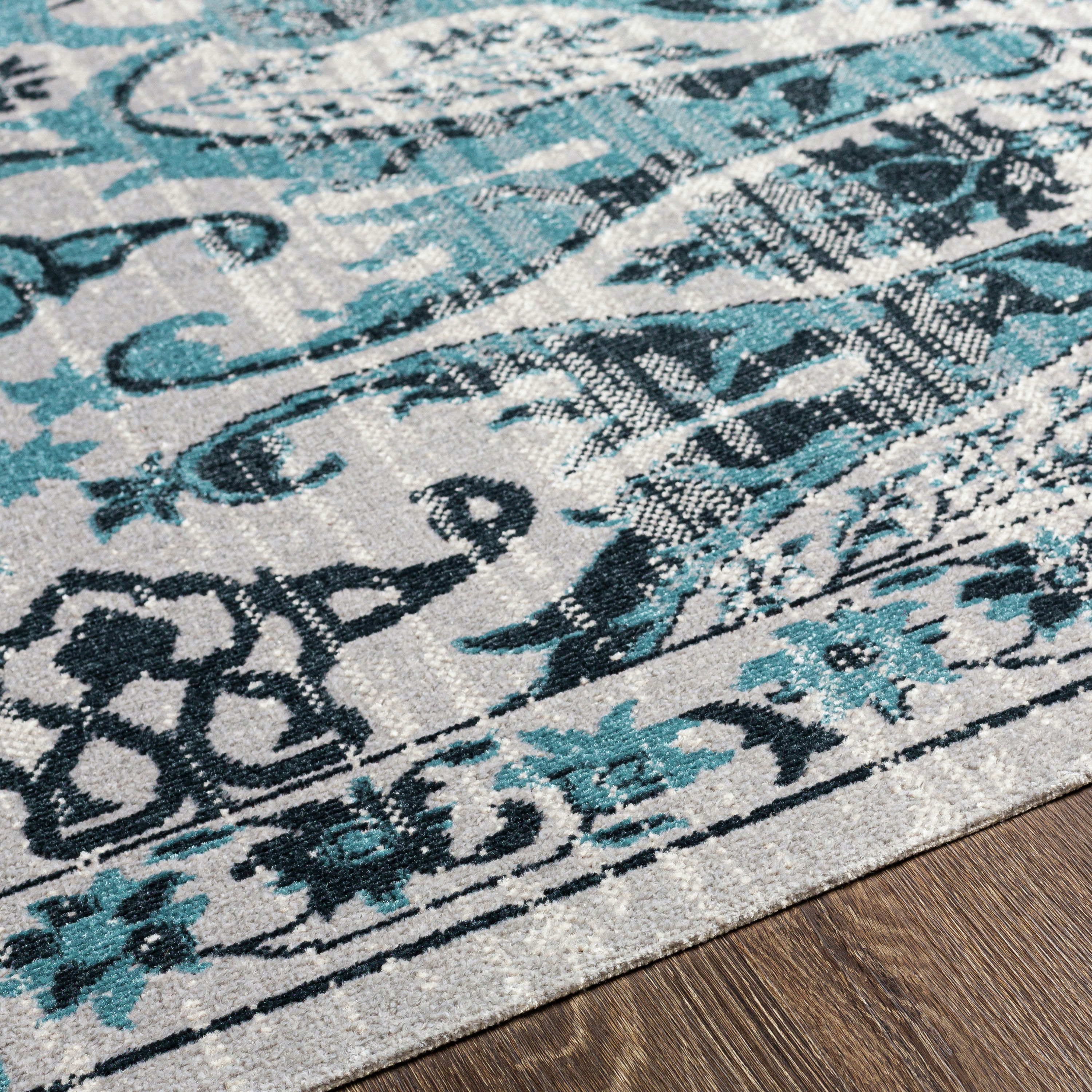 Ember Majestic Swirl Blue Round Washable Rug - 79"