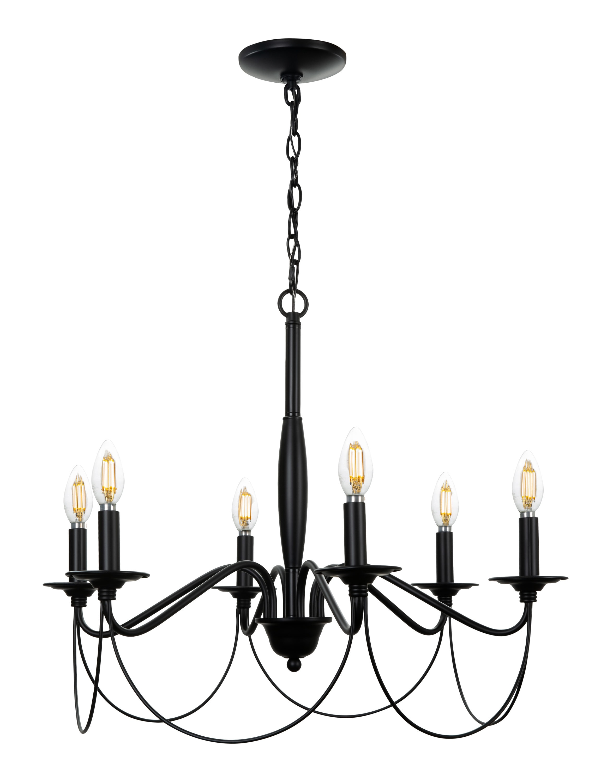 RD 12062207BLK Raveena 6 -Light Matte Black Farmhouse Bare bulb For Use in Bedrooms, Dining Rooms, Foyers, Kitchens, Living Rooms Chandelier