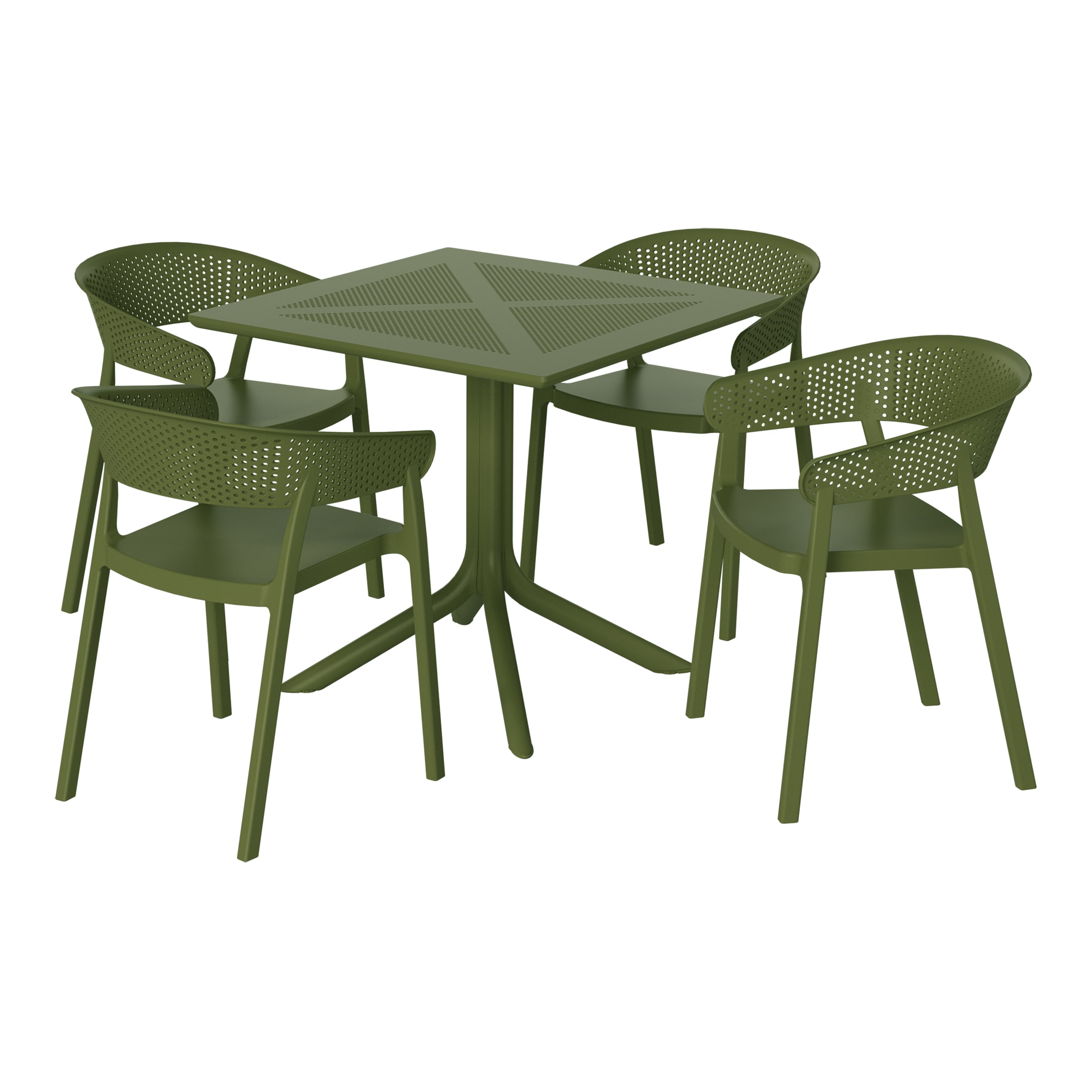 Westin Furniture OP3084-OG FrondForm 5 -Piece Olive Green Patio Dining Set Plastic Square Table with 4 Stackable Stationary Chairs