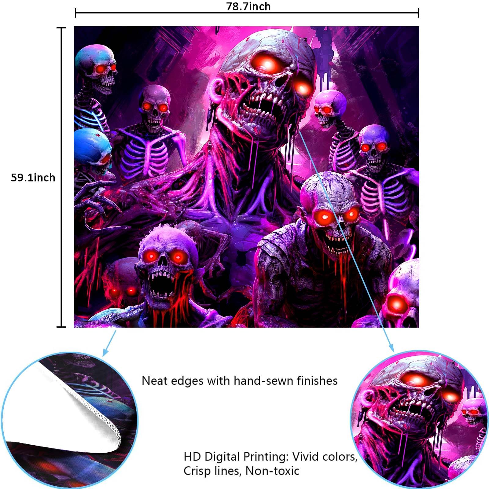 Justincity Halloween Blacklight Tapestry Skull Wall Goth Skeleton ...