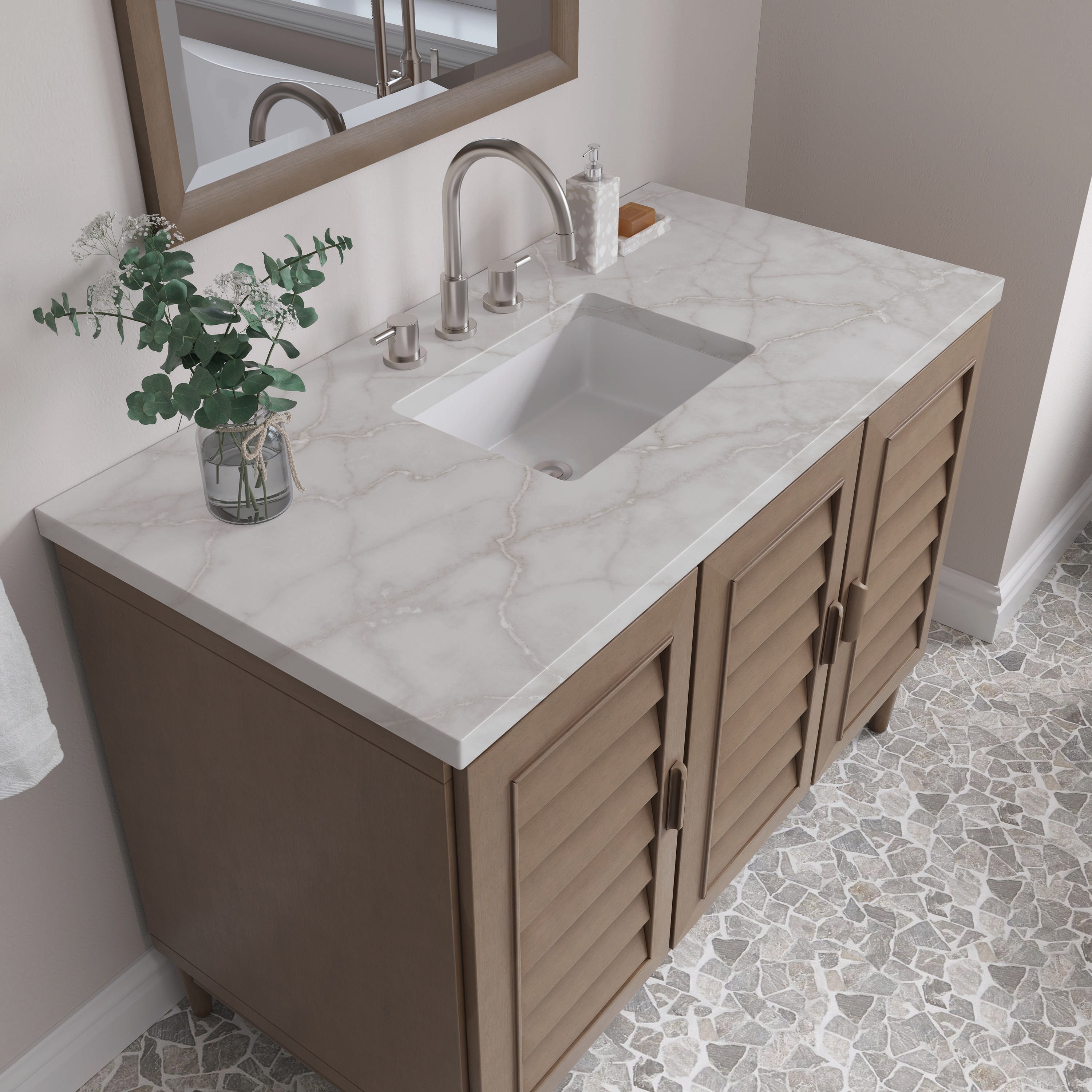Portland 48" Whitewashed Walnut Single Vanity with Solid Wood Doors