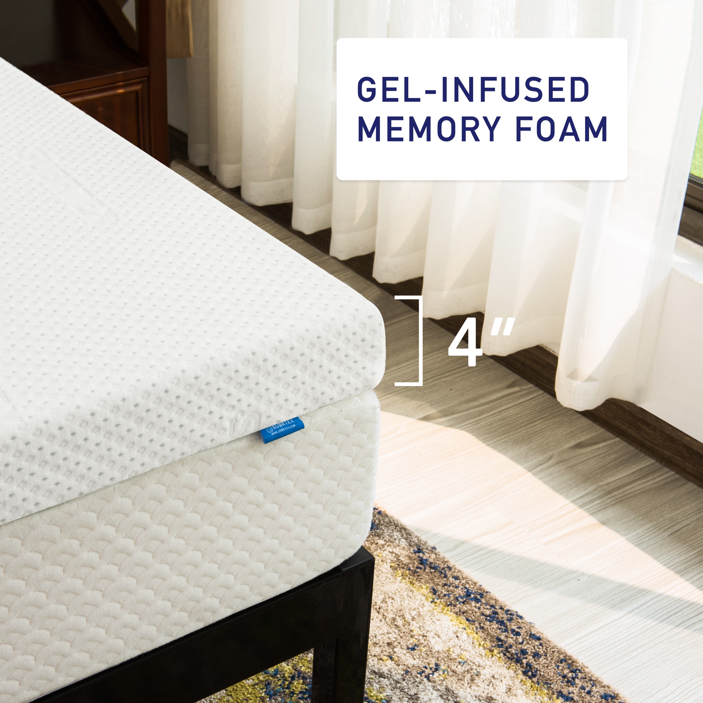 Subrtex 4 Inch Covered Gel-Infused Memory Foam Bed Mattress Topper