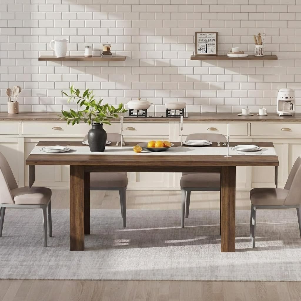 IdealHouse 71 Inch Farmhouse Wood Dining Table for 6 to 8 Large Kitchen ...