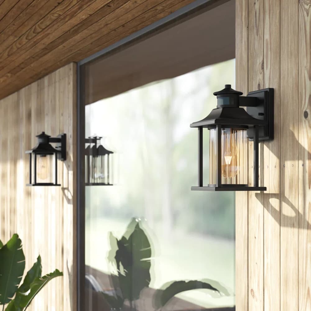 Matte Black Motion Sensor Outdoor Wall Sconce Set