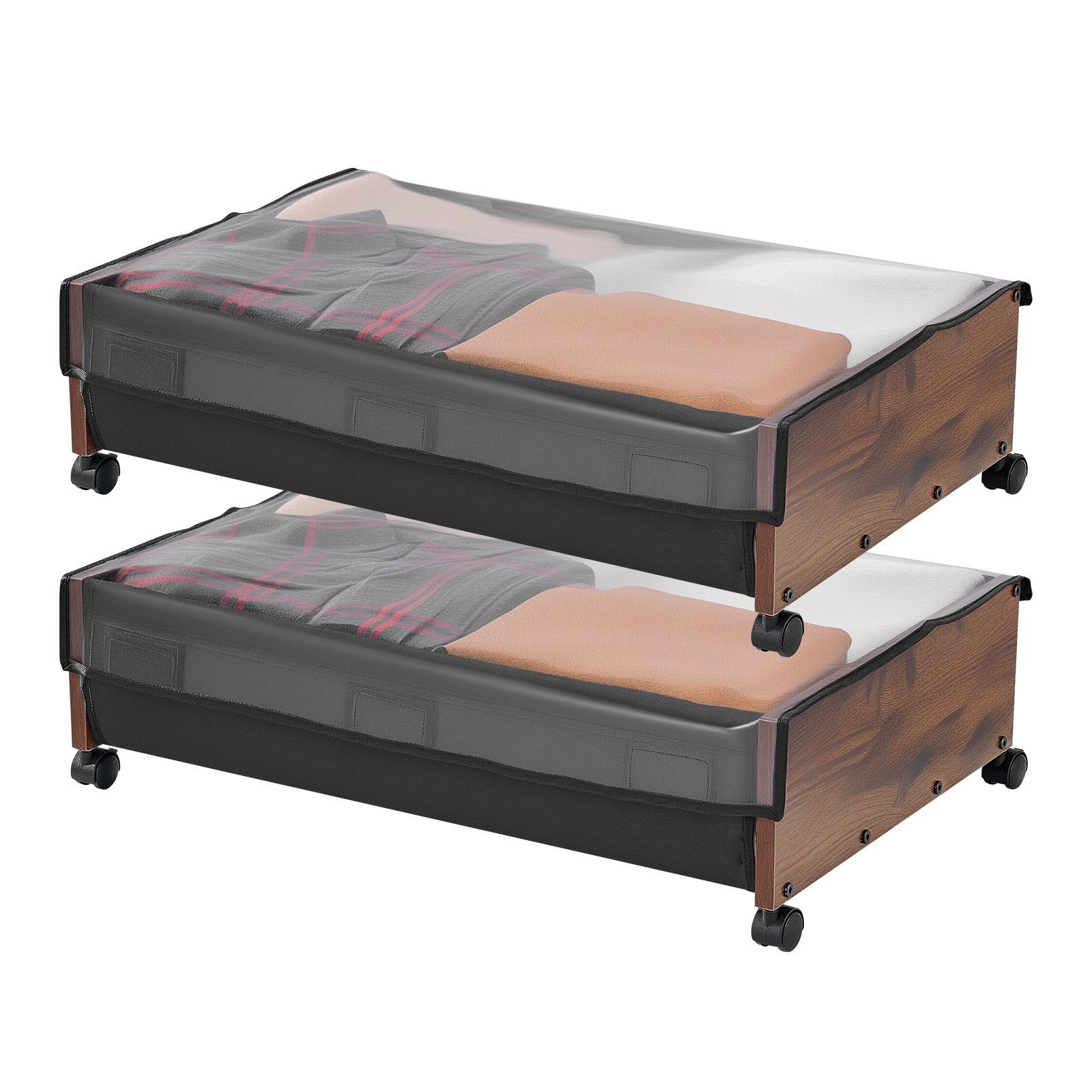 Mecale Under-Bed Storage 2-Pack Rolling Containers 25.6-in with Clear Top and Lockable Wheels - Black