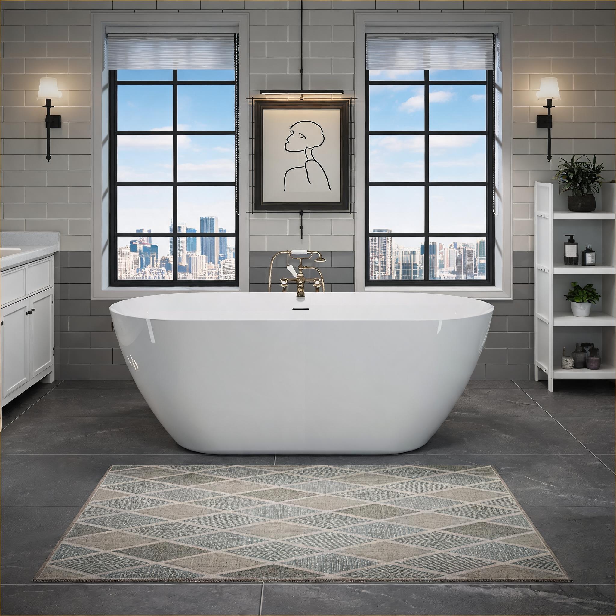 Watnature Bathroom Home Upgrade Freestanding Soaking Bathtub 63 Inch Oval Soft White Acrylic #5X0WIVVIVN9L