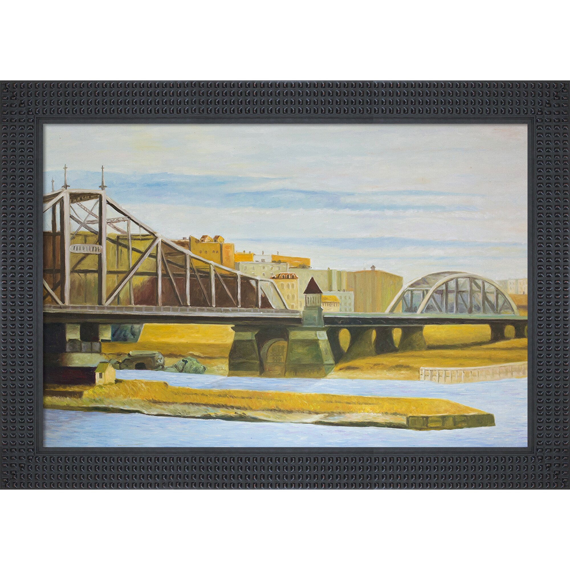 La Pastiche 688576891156 Macomb's Dam Bridge, 1935 Edward Hopper Black Wood Framed 30.5-Inches H x 42.5-Inches W Cityscape Canvas Hand-Painted Painting
