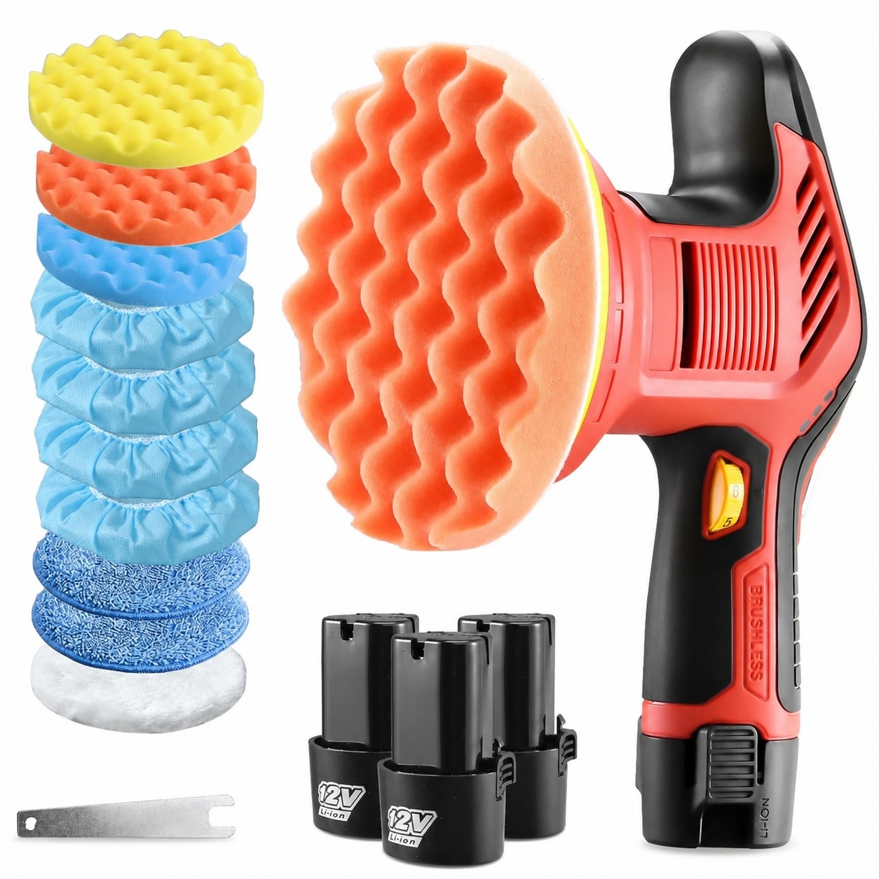 KHKFY  Cordless Car Polisher Kit 6 Inch Variable Speed Buffer Lightweight Brushless Detailing Tool with 10 pcs Pads for Car Waxing Polishing and
