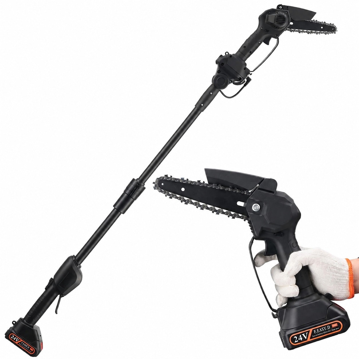 KHKFY KHKFY 2 in 1 Cordless Pole Saw Mini Chainsaw Portable Electric Tree Pruner with 56 Inch Reach Lightweight Handheld Chain Saw for Tree Trimming