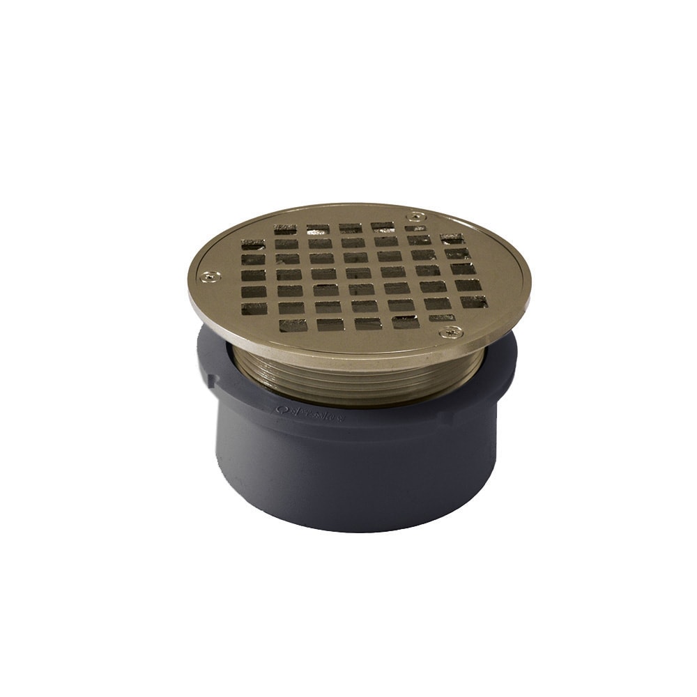 Jones Stephens D53121 4-in PVC Hub Fit General Purpose Drain Base with 3-1/2-in Metal Spud and 6-in Nickel Bronze Round Strainer