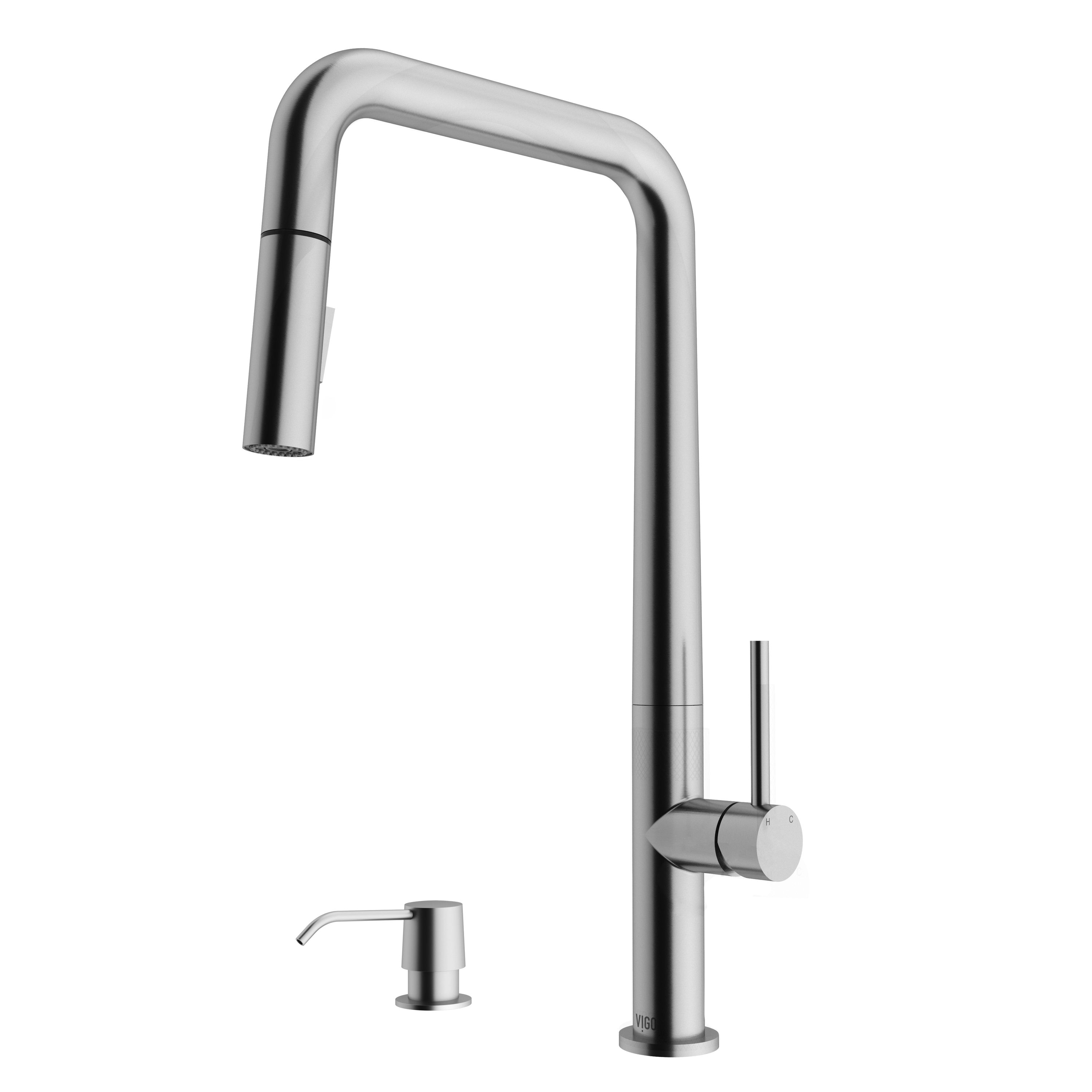 VIGO VG02031STK2 Parsons Stainless steel Single Handle Deck-mount Pull-down Kitchen Faucet with Sprayer (Soap Dispenser Included)
