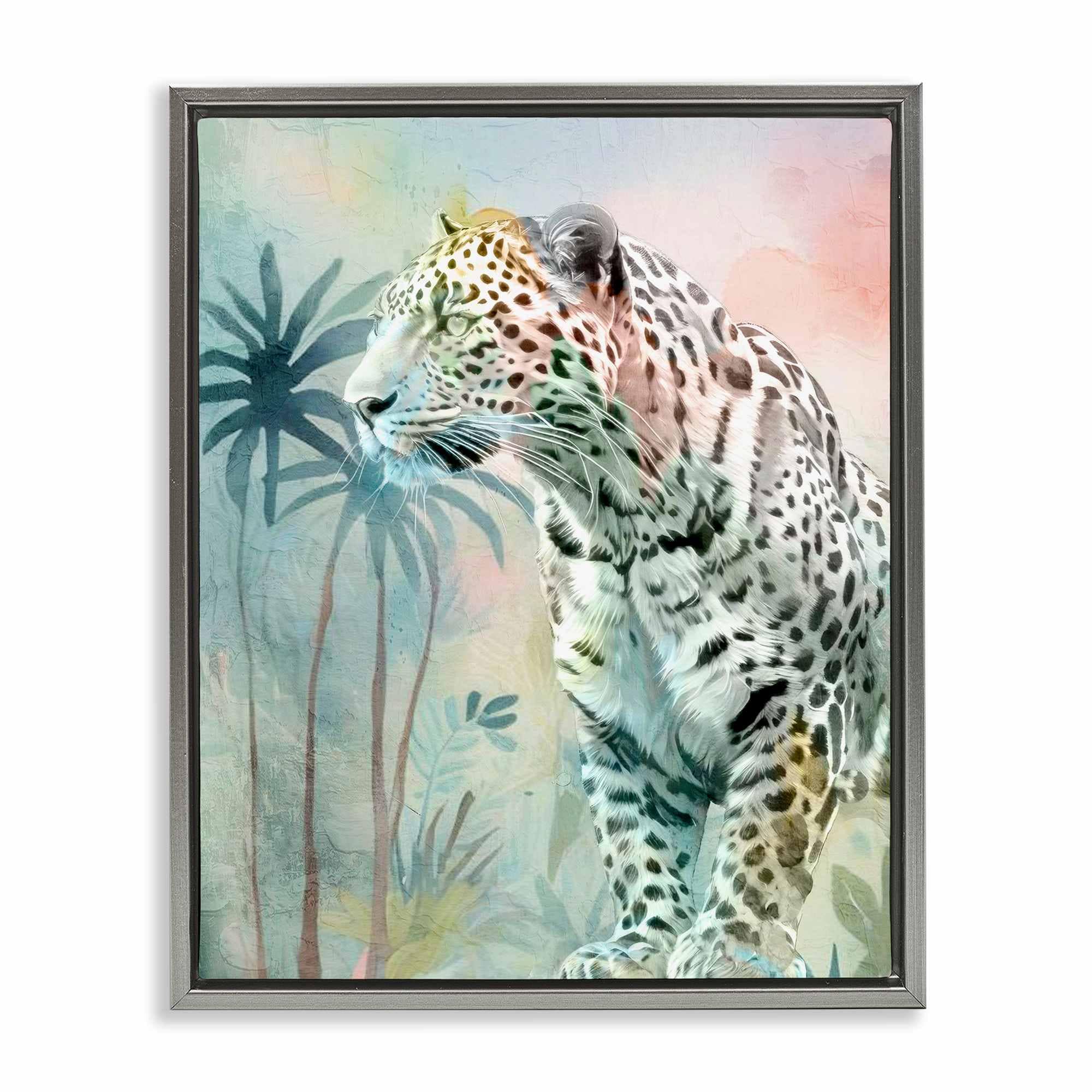Stupell Industries BS-080-FFL-16X20 Gazing Jungle Leopard Gray Framed Floater Canvas Wall Art By Kim Allen 17 x 21