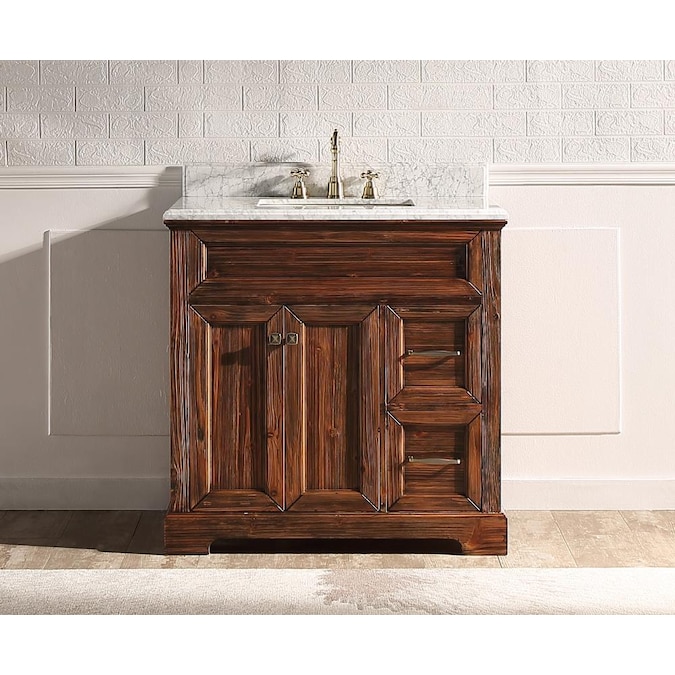 Supreme Wood Shasta 36 In Wooden Brown, Wood Bathroom Vanity With White Sink