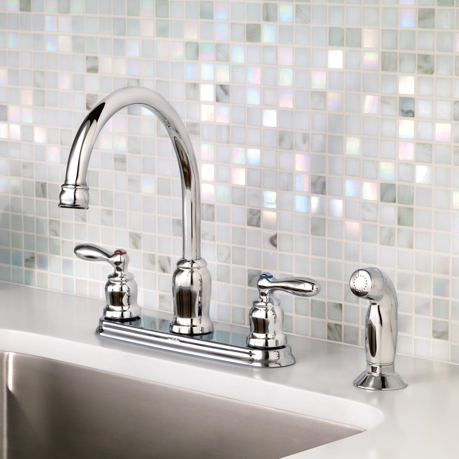 Moen Caldwell Chrome Double Handle Deck-mount Kitchen Faucet with Sprayer (Includes Deck Plate) (Includes Side Sprayer)