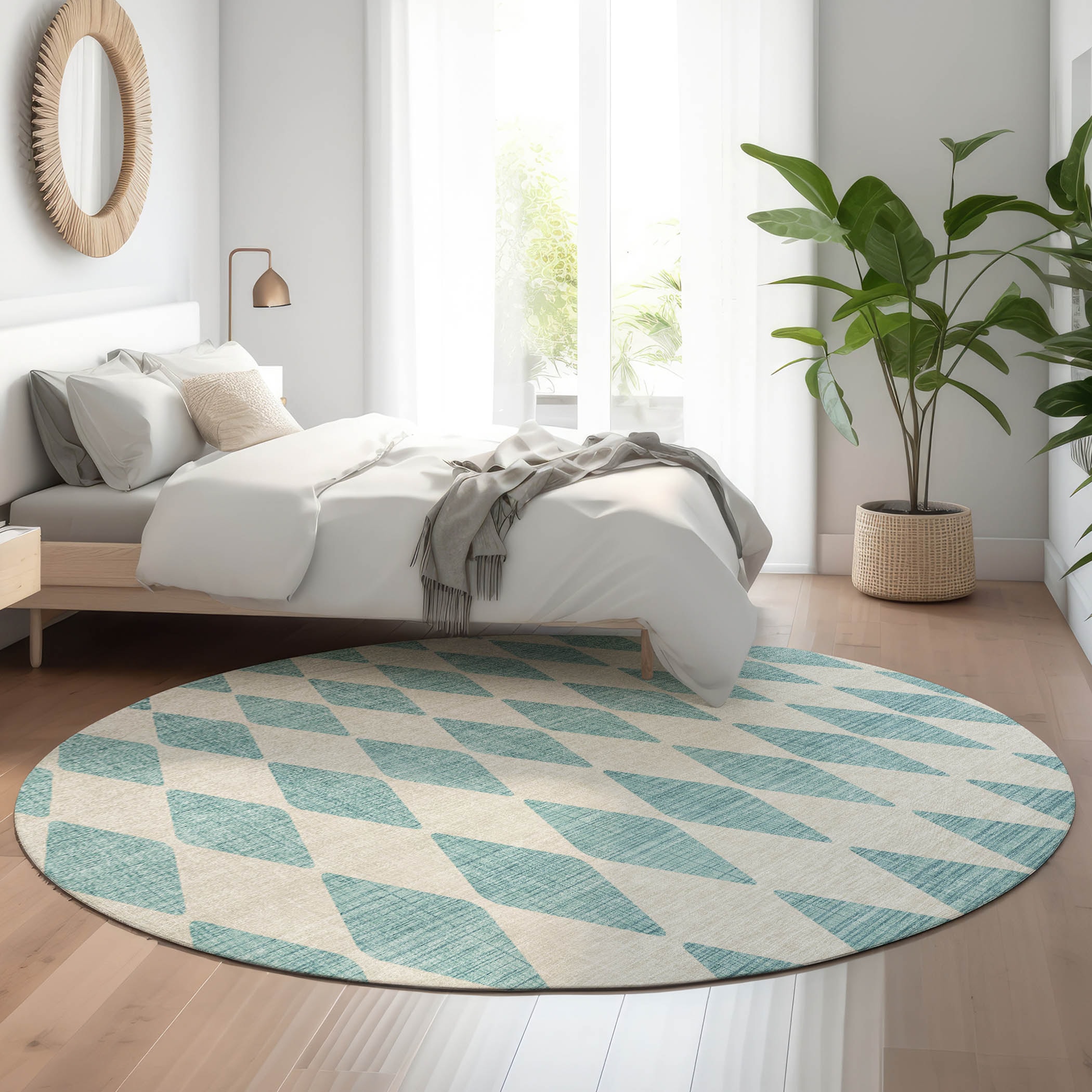 Addison Rugs AMF578TE8RO Mayfield AMF578TE 8 x 8 (ft) Loomed Polyester Teal Round Indoor Geometric Machine washable Area rug