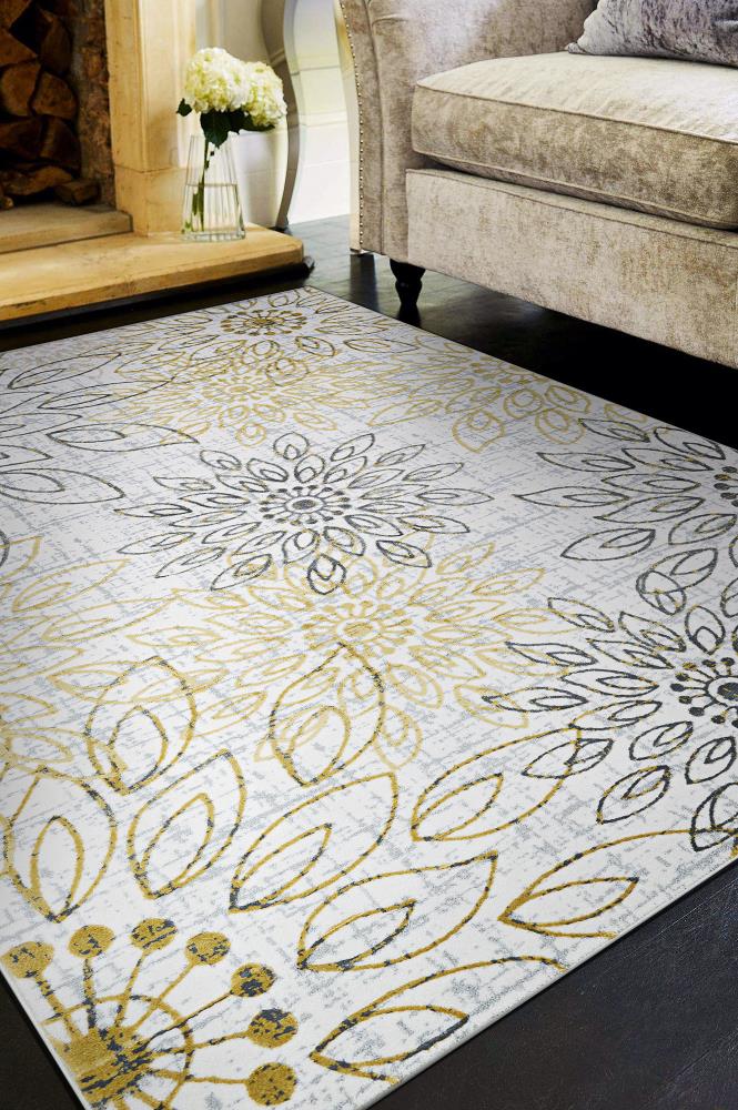 Couristan 51750747710101T Calinda 7 x 10 (ft) Polypropylene Gold-Silver-Ivory Rectangular Indoor Floral/Botanical Area rug