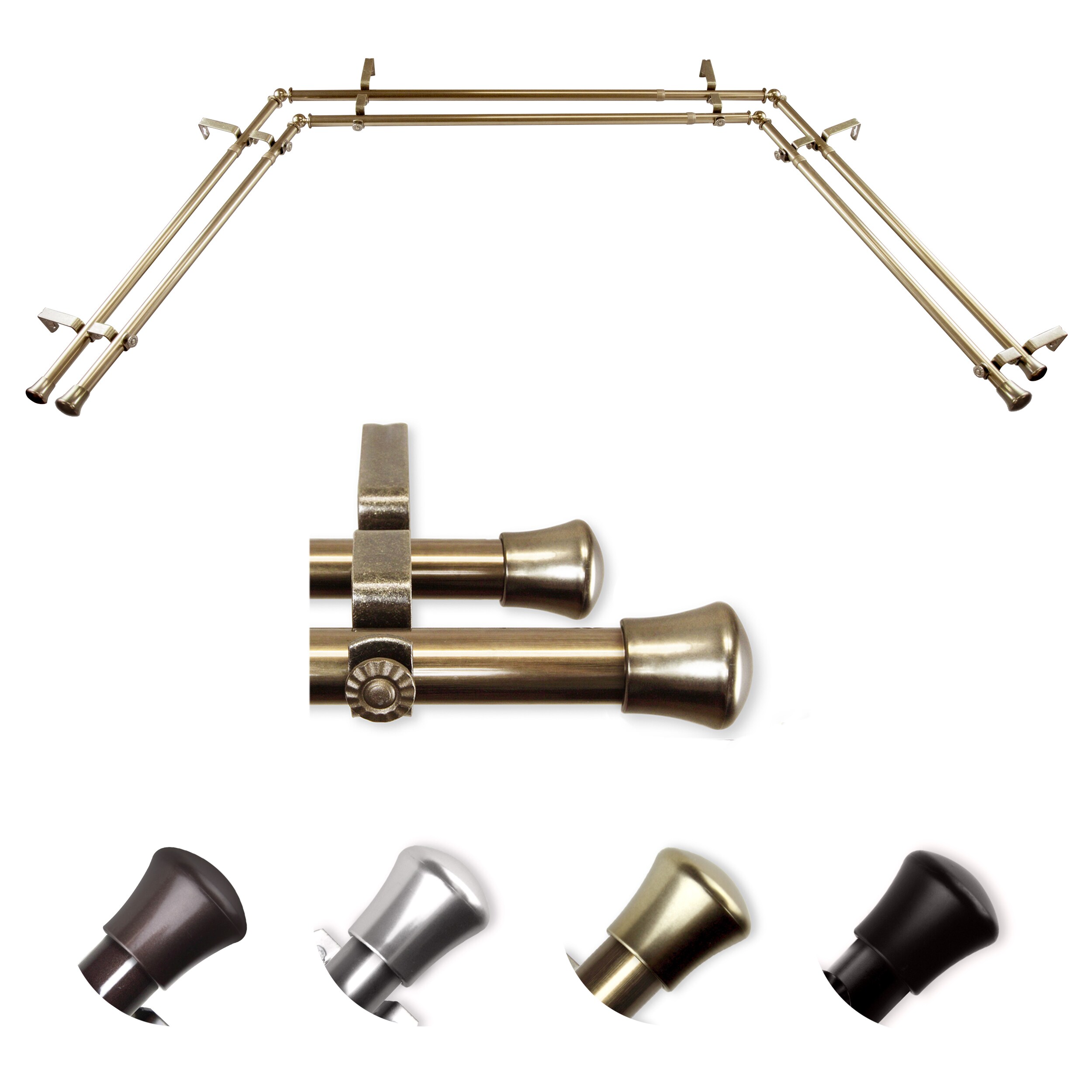 Hart & Harlow L-AWID-BAY-14 13/16" Double 38-in to 72-in Antique Brass Steel Bay window curtain rod