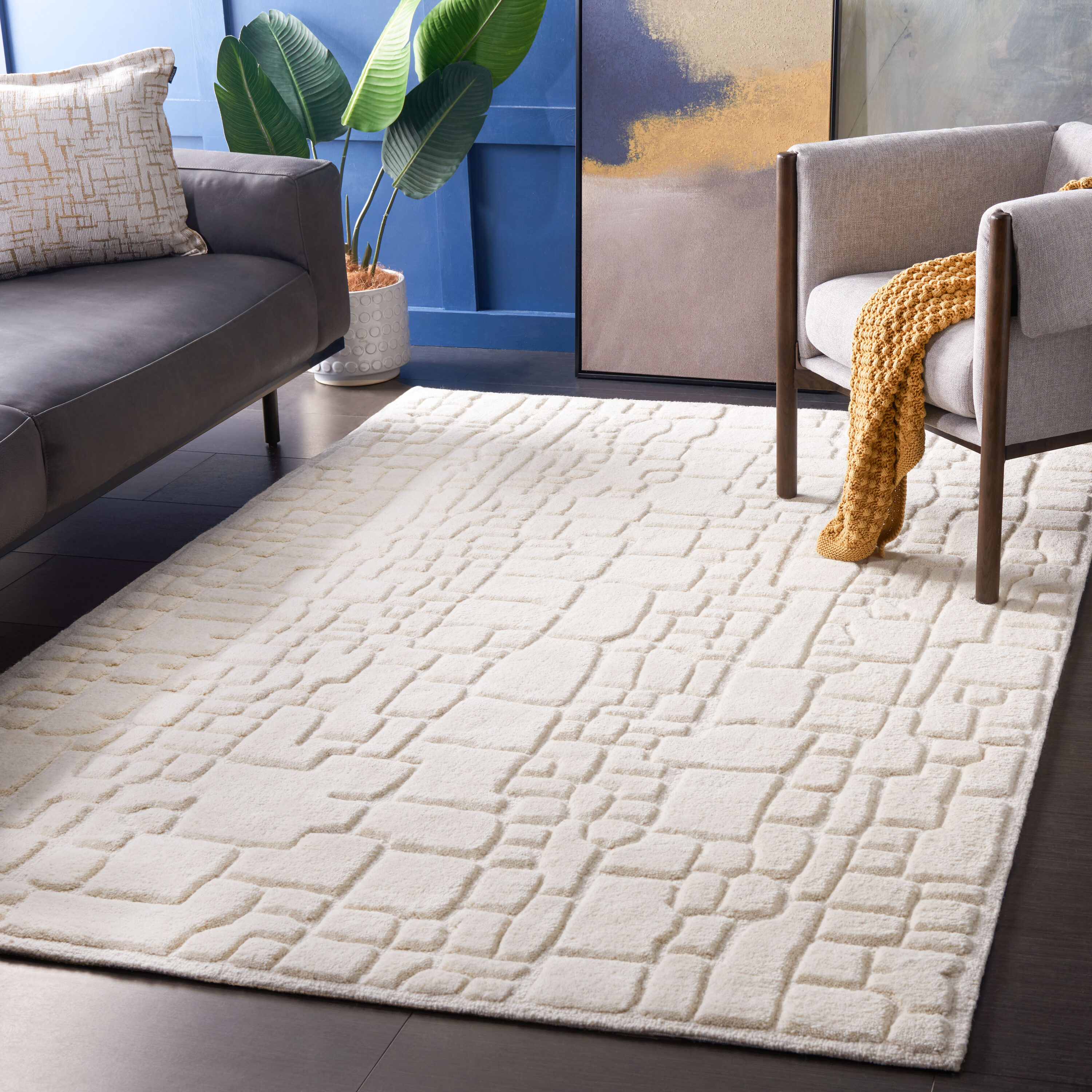  Manhattan 575 Ivory Contemporary 5Ft x 8Ft Medium Rectangle Rug