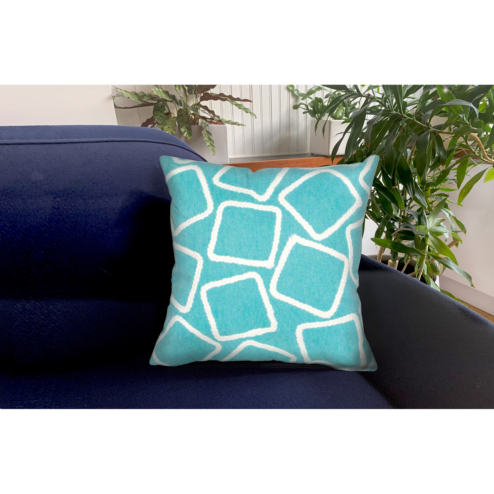 Liora Manne 7SA2S408704 Visions I 20-in x 20-in Aqua Square Indoor Decorative Pillow