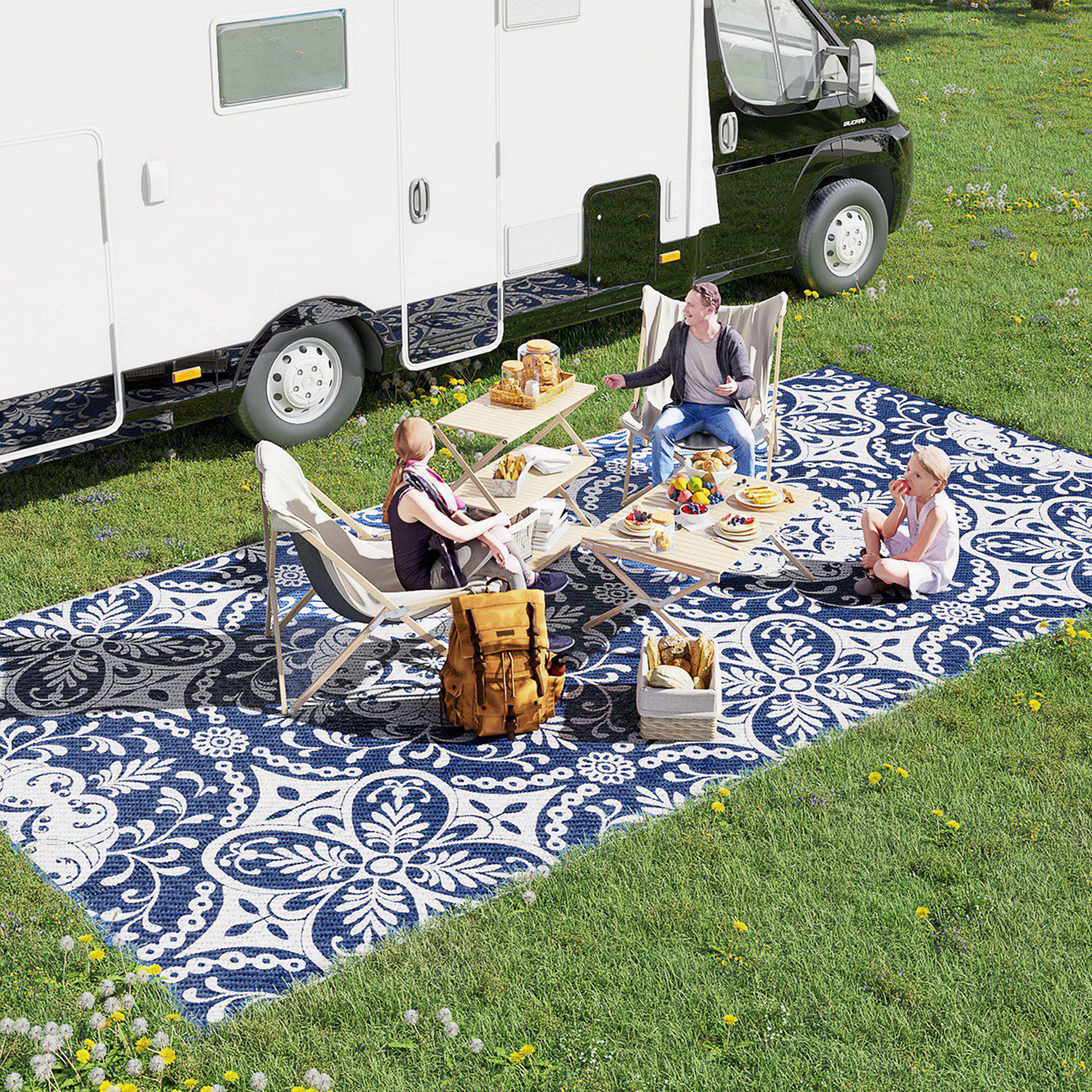 ToolCat NGG39-40-MT Polyester Blue+ Gray Rectangular Indoor/Outdoor Area rug