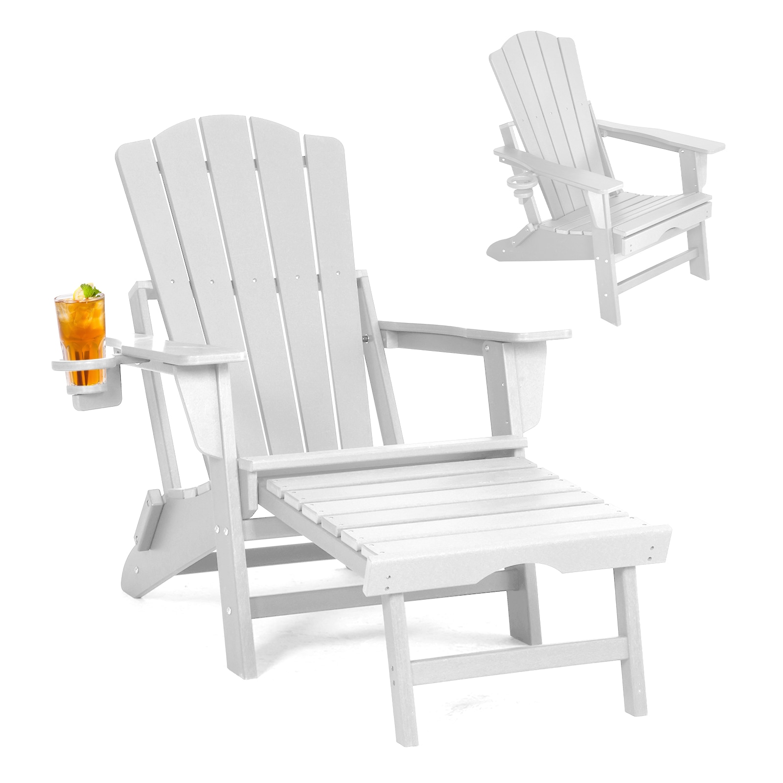 GARSING AC-WHITE Adirondack Chair Stackable White HDPE Frame Stationary Adirondack Chair with Slat Seat