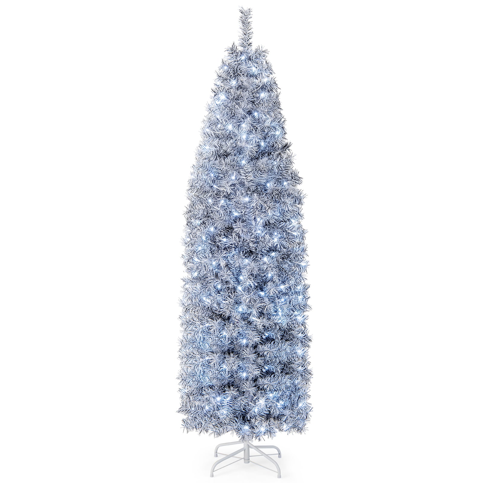 WELLFOR CM-HGY-23457US 7-Feet Pre-lit White Artificial Christmas Tree with White LED Lights