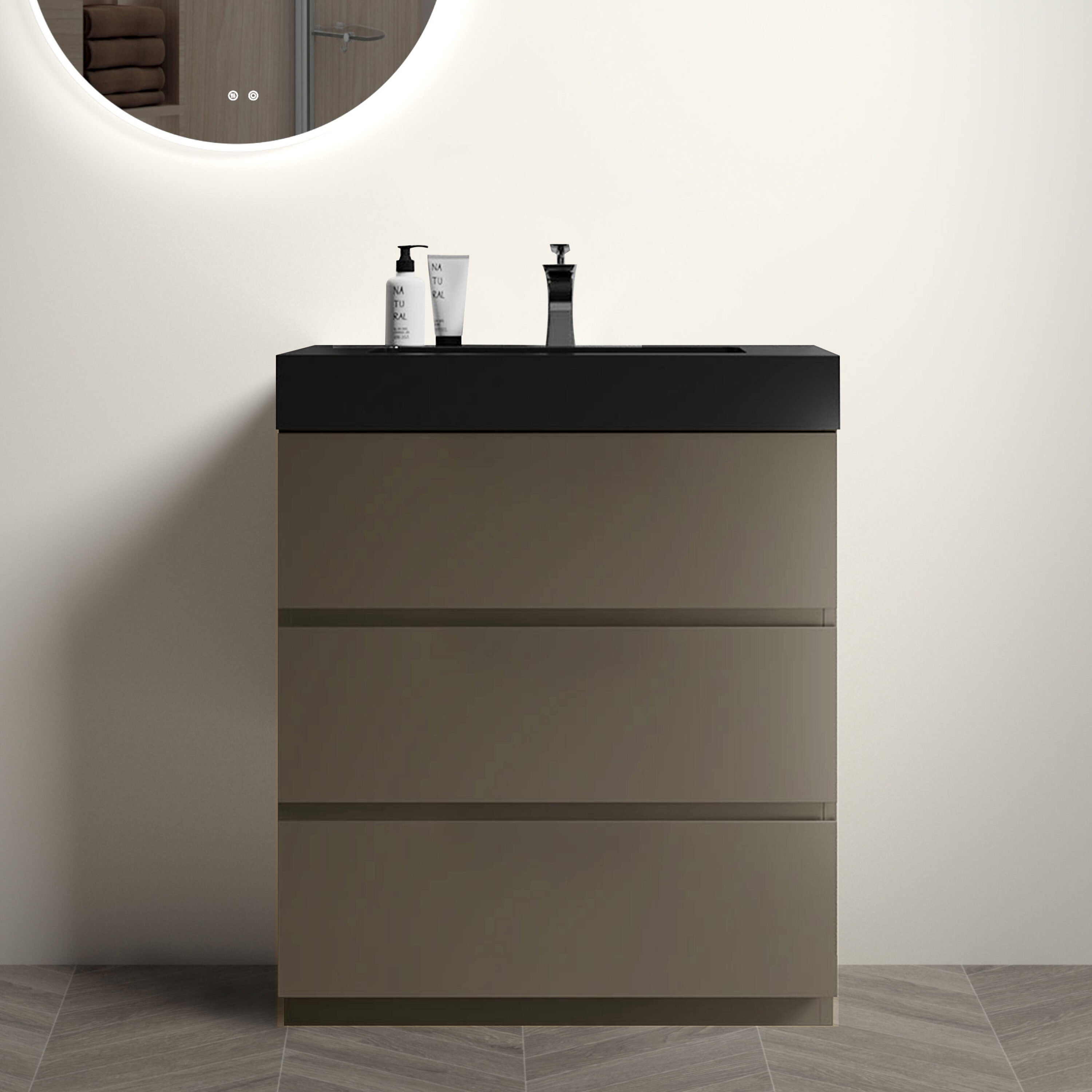 GDFStudio Alice Modern Freestanding Bathroom Vanity 30 inch Gray with Black Sink | 328556