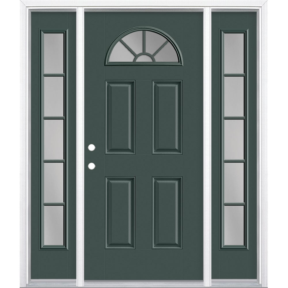 Masonite 1218448 60-in x 80-in x 4-9/16-in Fiberglass 1/4 lite Right-hand inswing Evergreen Painted Prehung Front Door with Sidelights with Brickmould Insulating core with Grilles