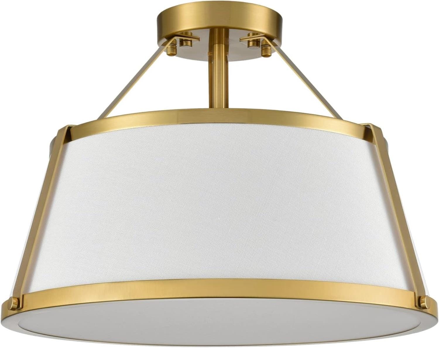Claxy DX-T7235CU-J Fabric 1 -Light 15.74-in Brushed Brass Semi Flush Mount Light