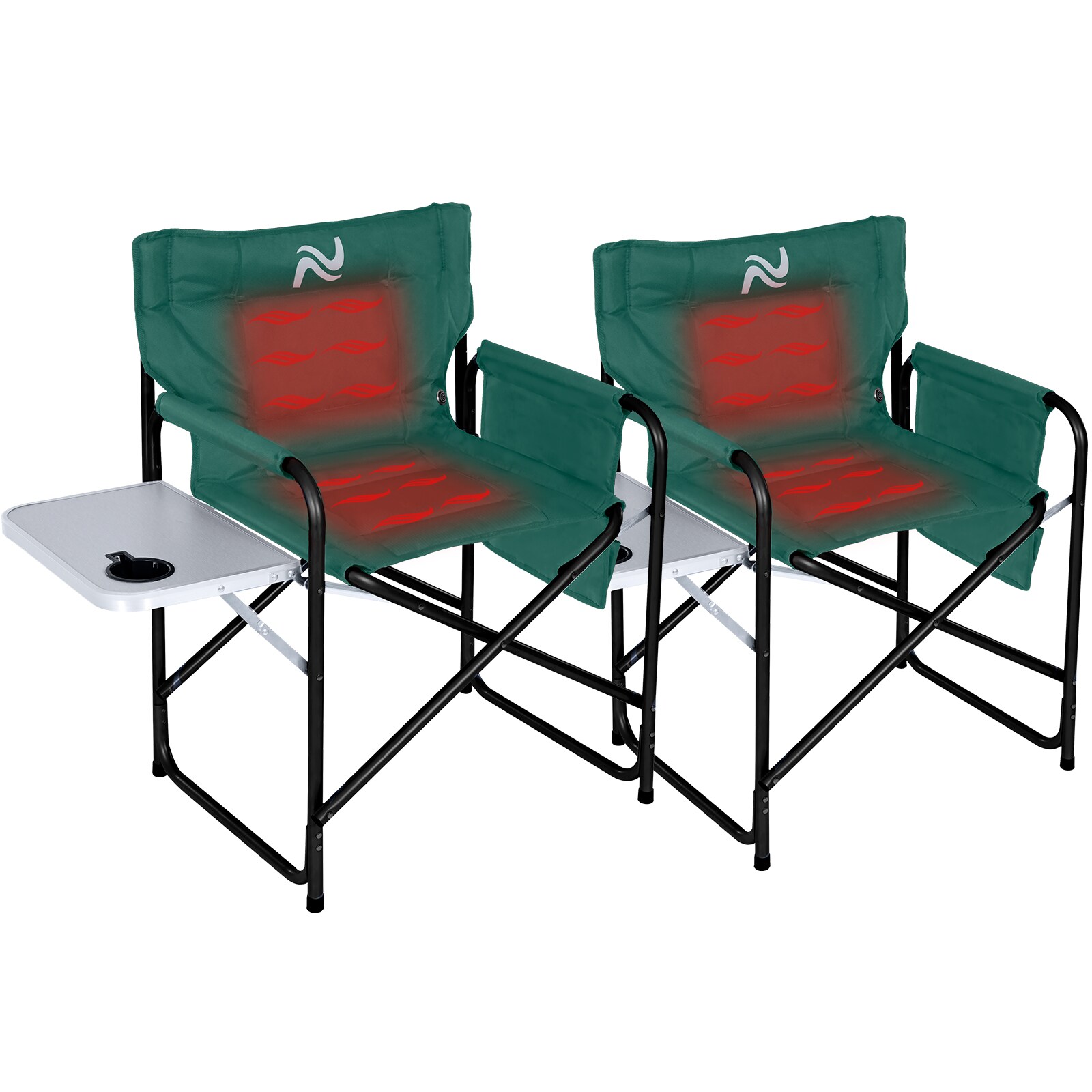 Green Heated Steel Folding Director's Chair with Side Table
