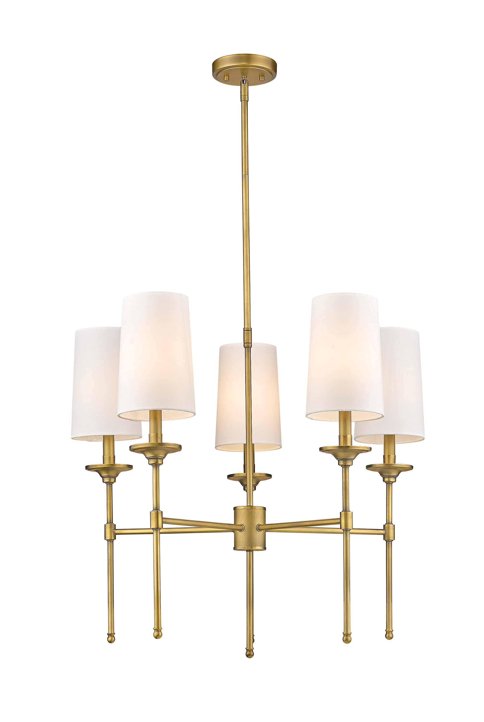 Emily Rubbed Brass 5-Light Chandelier with Off-White Shades