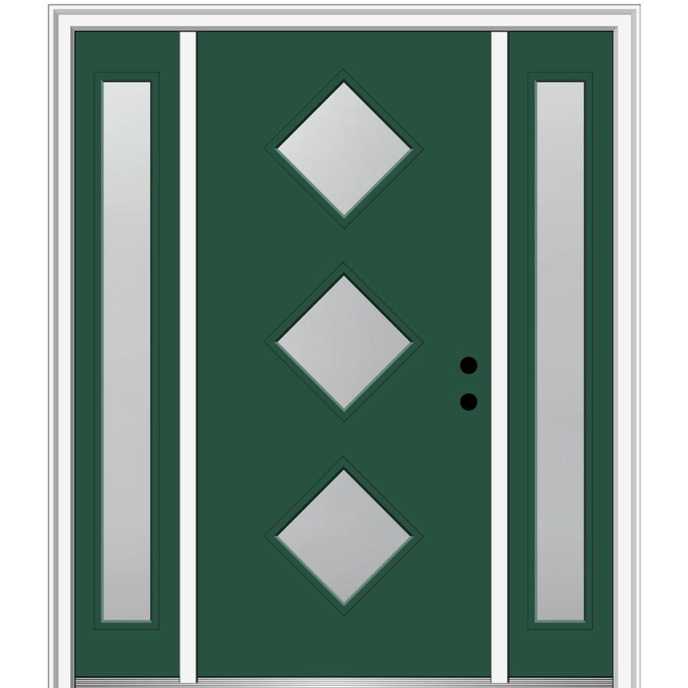 MMI DOOR ZZ350358L Spotlights 60-in x 80-in x 6-9/16-in Fiberglass Pulse lite Left-hand inswing Hunter Green Painted Prehung Front Door with Sidelights with Brickmould Insulating core