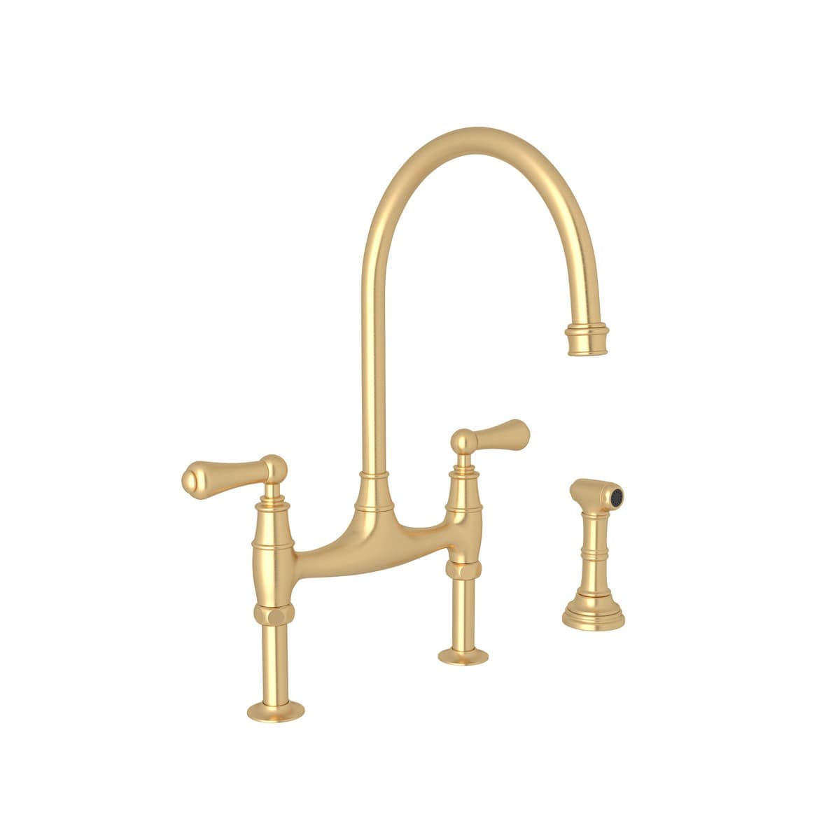 Rohl U.4719L-SEG-2 Georgian Era 1.8 GPM Deck Mount Bridge Kitchen Faucet in Satin English Gold with Lever Handles (Side Spray Included)