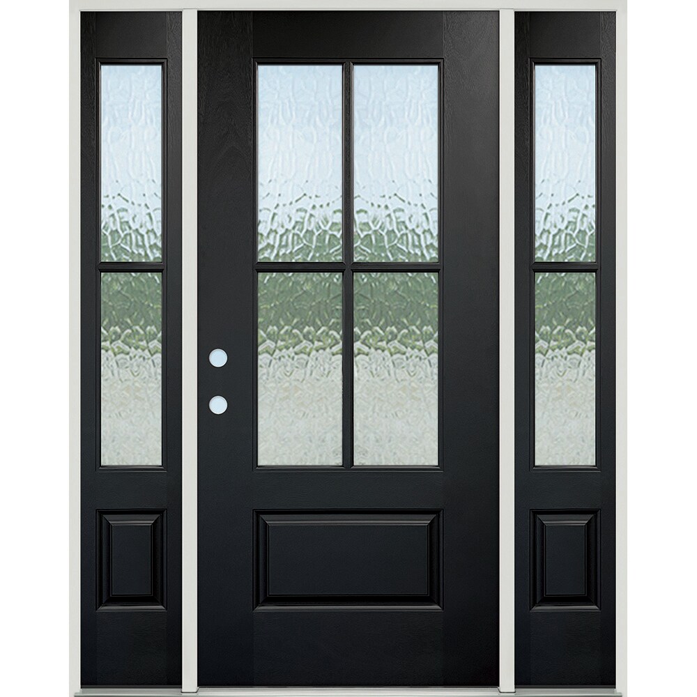 Greatview Doors FGK535SL3612R-6 62-in x 80-in x 6-9/16-in Fiberglass 3/4 lite Right-hand inswing Black Painted Front Door with Sidelights Insulating core