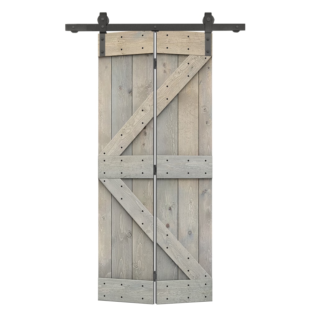 CALHOME 28-in x 84-in Smoke Gray Pine Wood Solid Core Barn Door ...