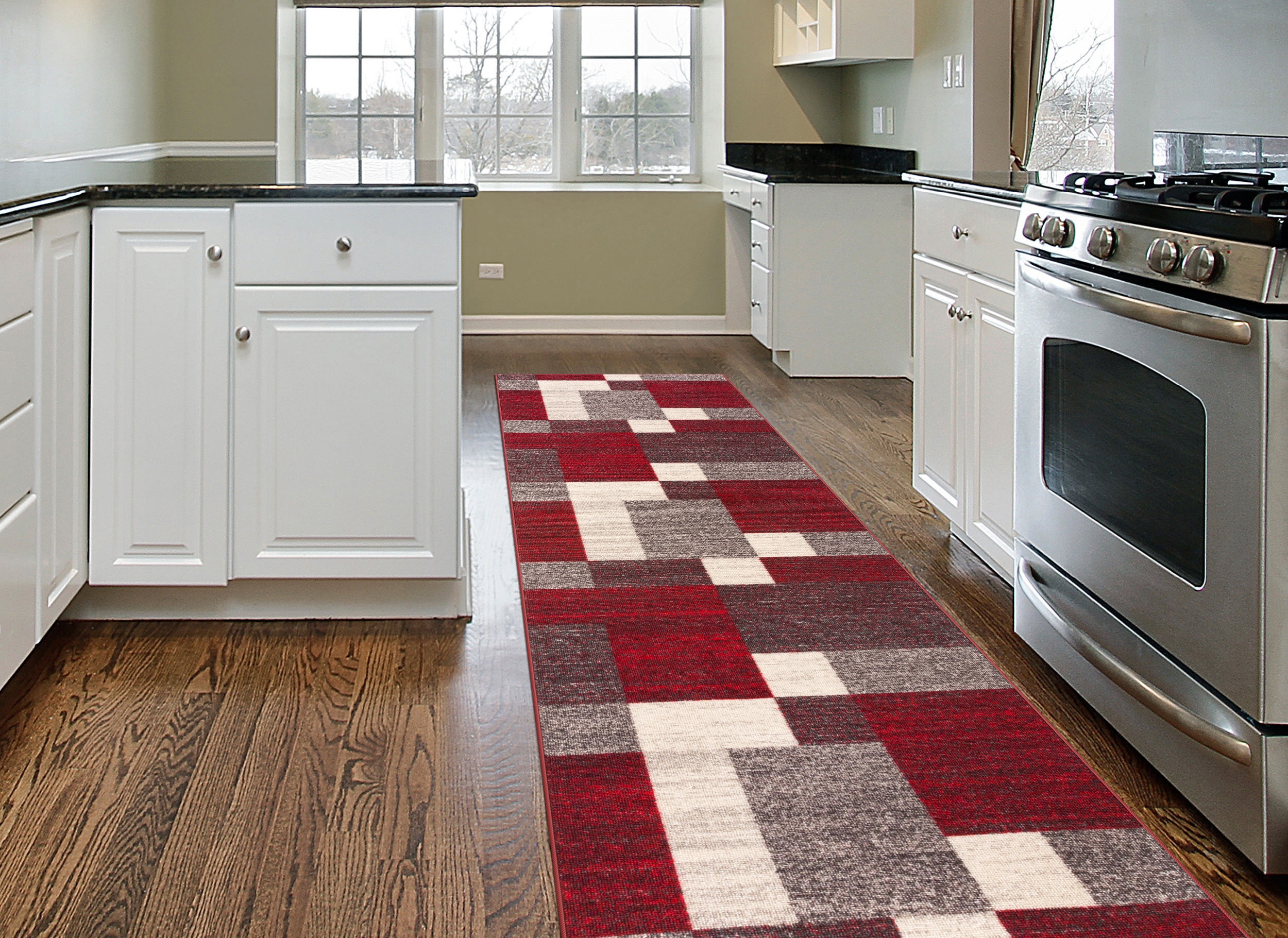 World Rug Gallery 506RED2X7 City 2 x 7 (ft) Loomed Nylon Red Rectangular Indoor Geometric Mid-Century Modern Runner rug