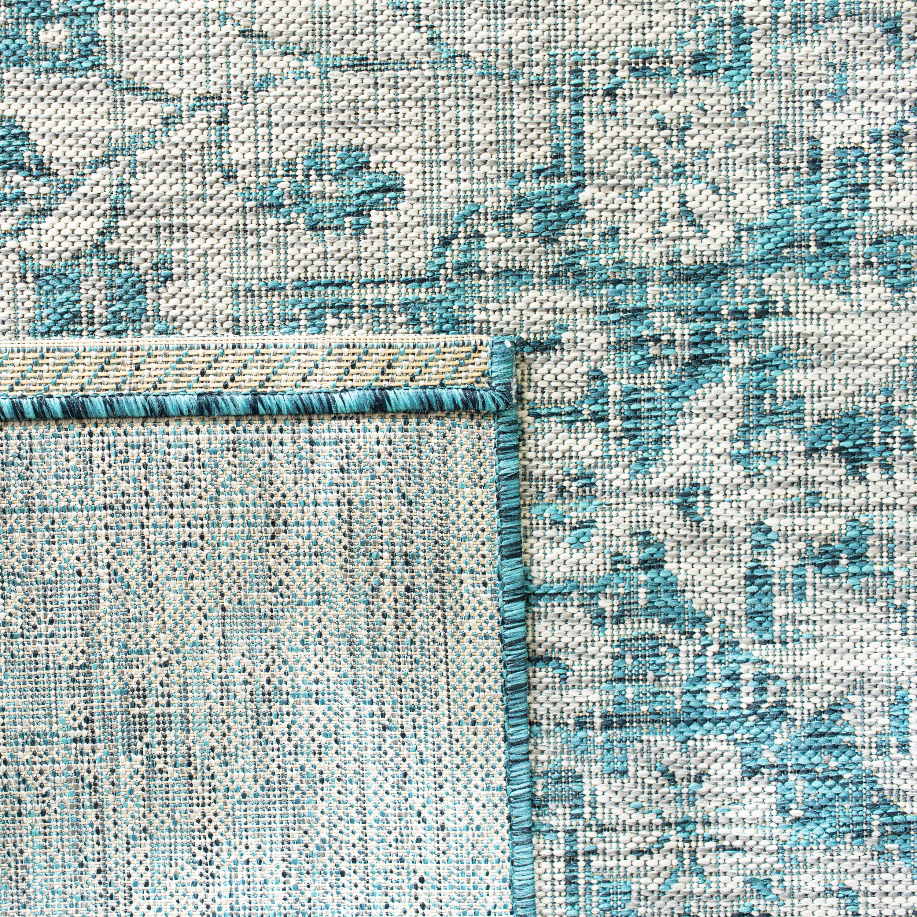 Chic Blue and Grey 9' x 12' Reversible Outdoor Rug