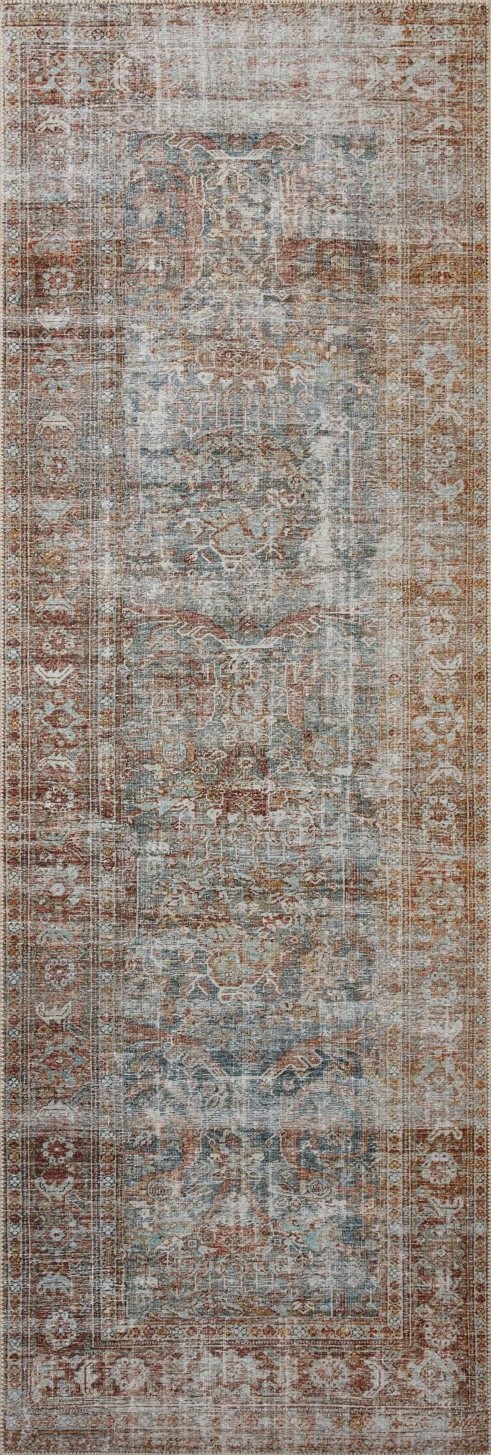 Gray and Brick Vintage Synthetic Runner Rug