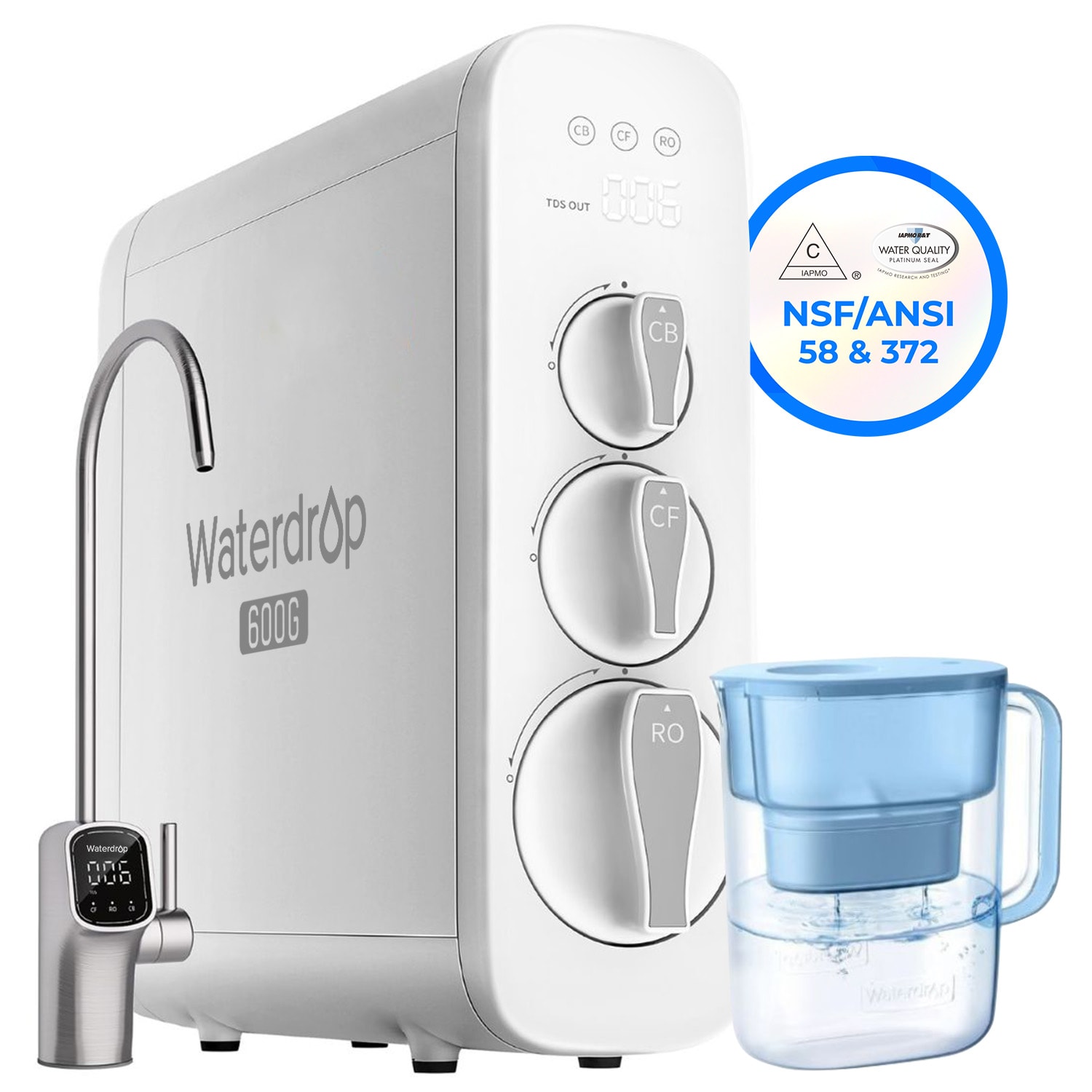 Waterdrop BL-WD-G3P6-07B  G3P600 Reverse Osmosis System Extra WD-PT-07B Water Filter Pitcher