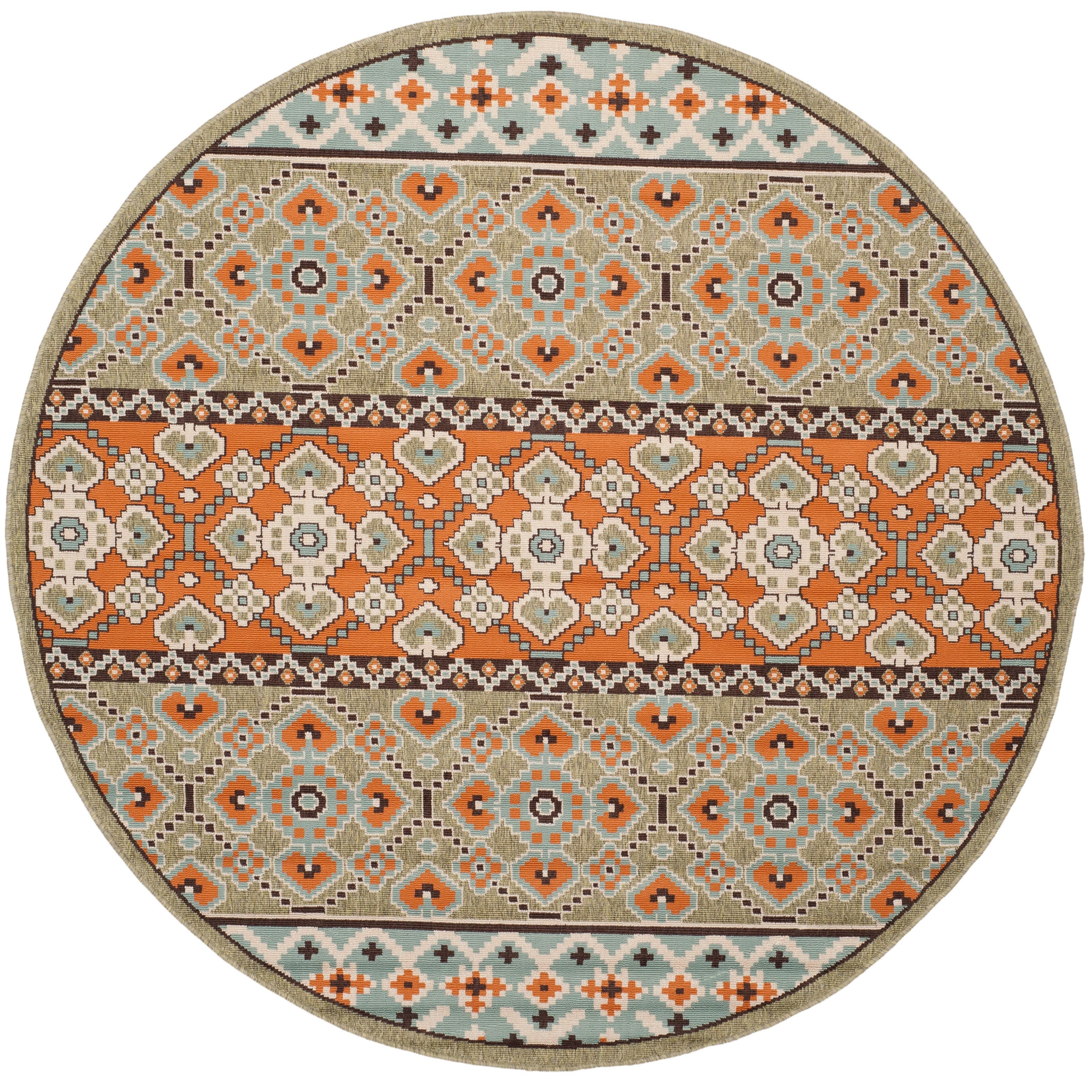 Safavieh VER093-0742-7R Veranda Numa 7 x 7 (ft) Loomed Synthetic Green/Terracotta Round Indoor/Outdoor Abstract Coastal Area rug