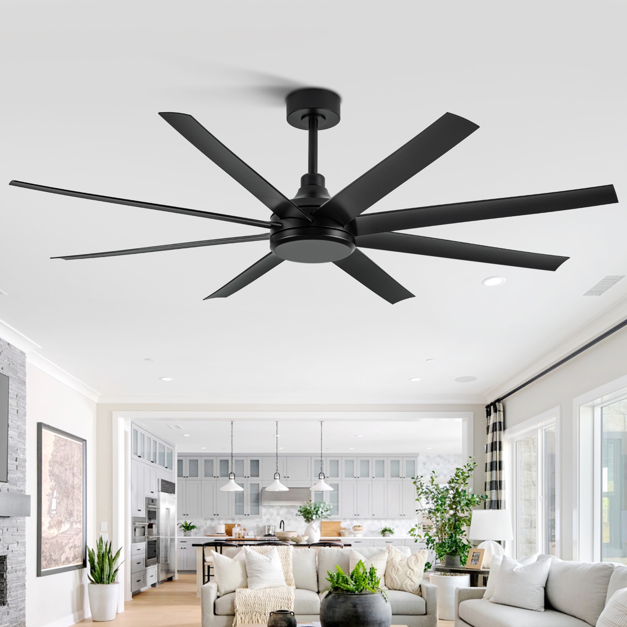 Breezary 30012-AB-NL 65-in Black with ABS Blades Ceiling Fan Without Light - Remote Included ( 8 -Blade )