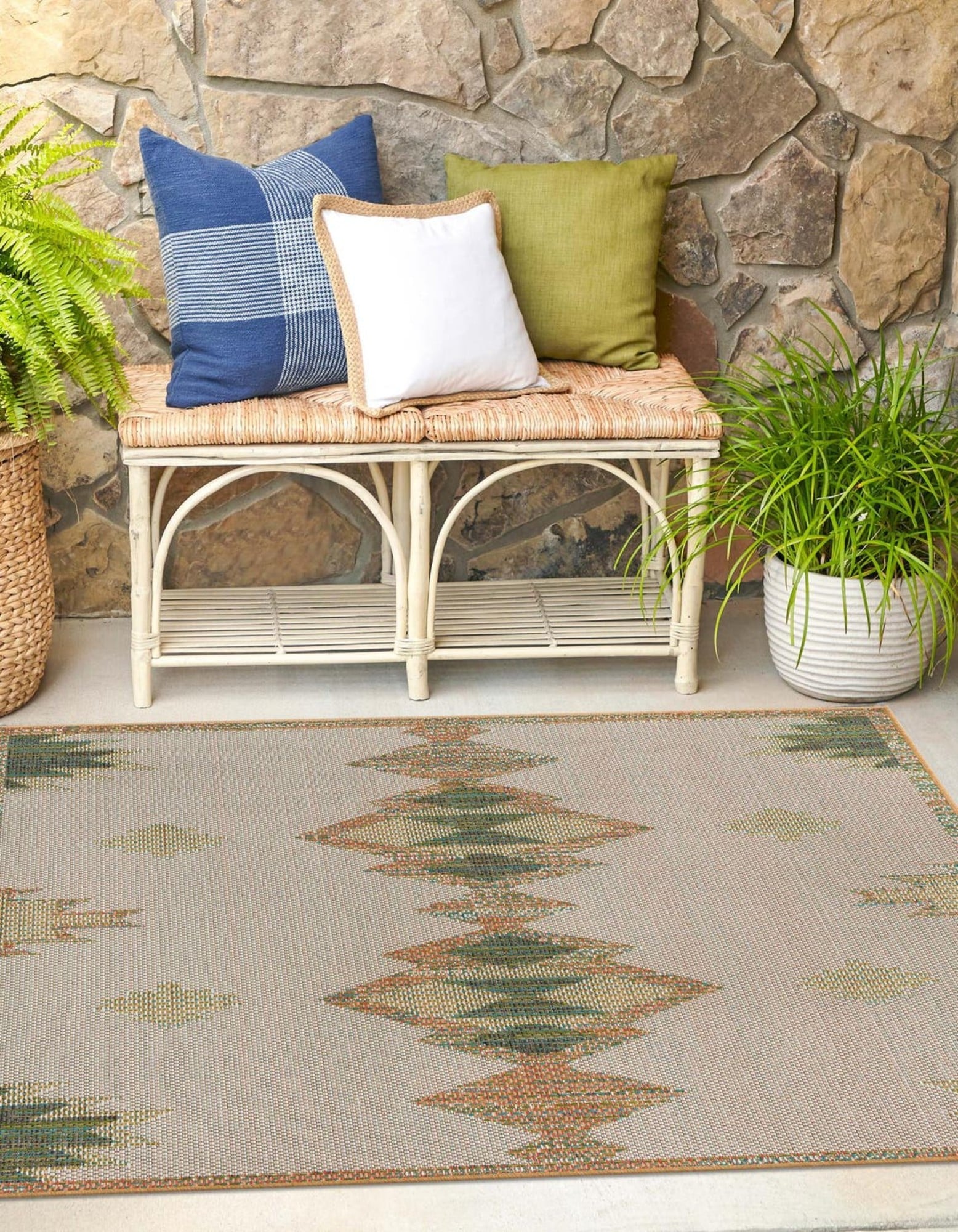 Unique Loom 3177029 Cabo Baja Outdoor 5 x 5 (ft) Loomed Polypropylene Ivory Square Indoor/Outdoor Geometric Coastal Area rug