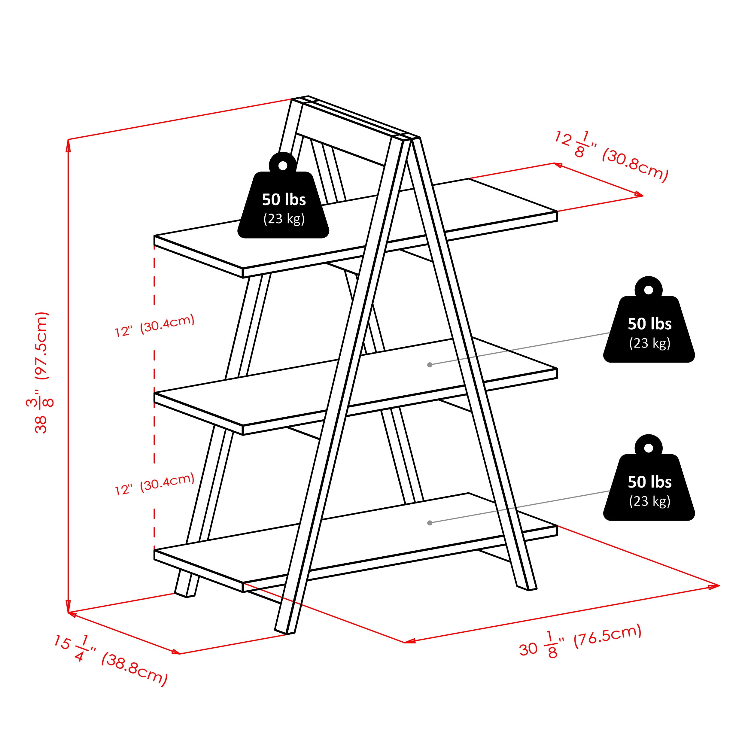 Black Wood 3-Tier A-Frame Ladder Shelf