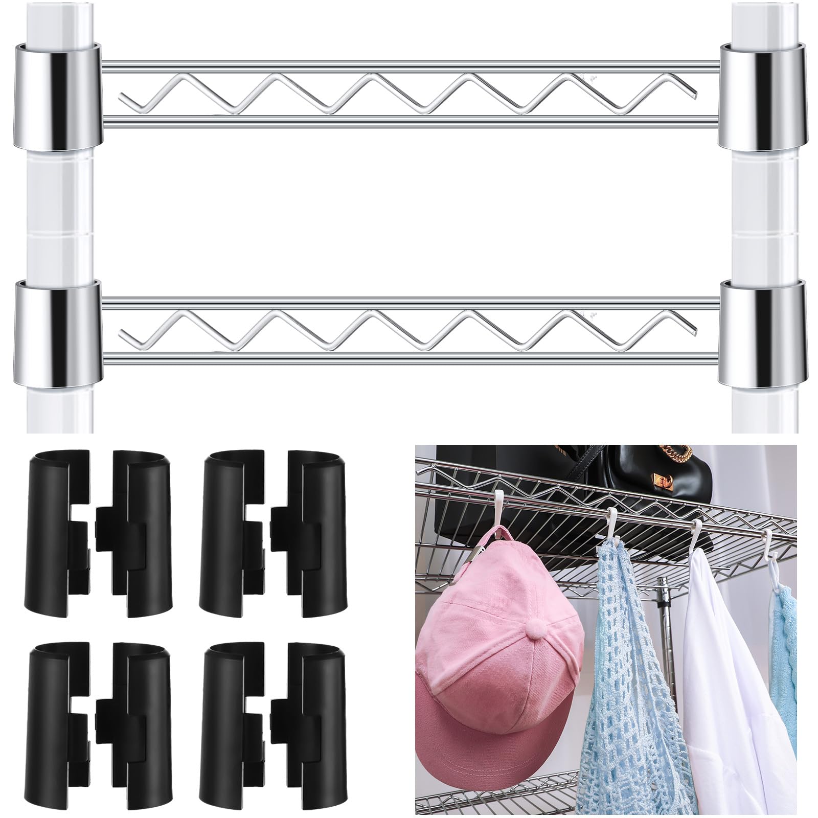 UUDULY  2 pack 18 inch wire shelving hanger rails chrome steel closet accessories rust resistant gallery rails fits 1 inch poles for storage