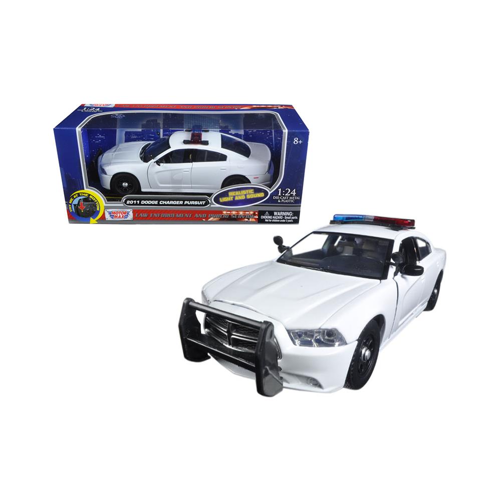 Motormax DTDP5574  Toy 79532 1-24 2011 Dodge Charger Pursuit Police Diecast Model Car with Front and Rear Lights and 2 Sounds, White