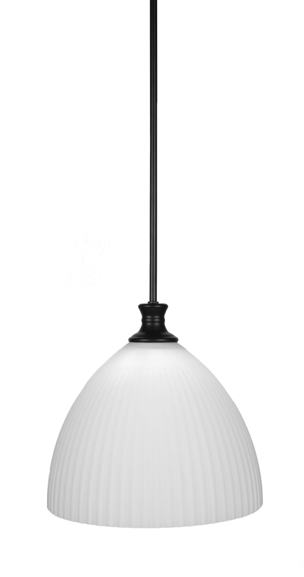 Toltec Carina 1 - Light Matte Black / Black With 14 Inch Opal Frosted Shade Steel Pendant Light