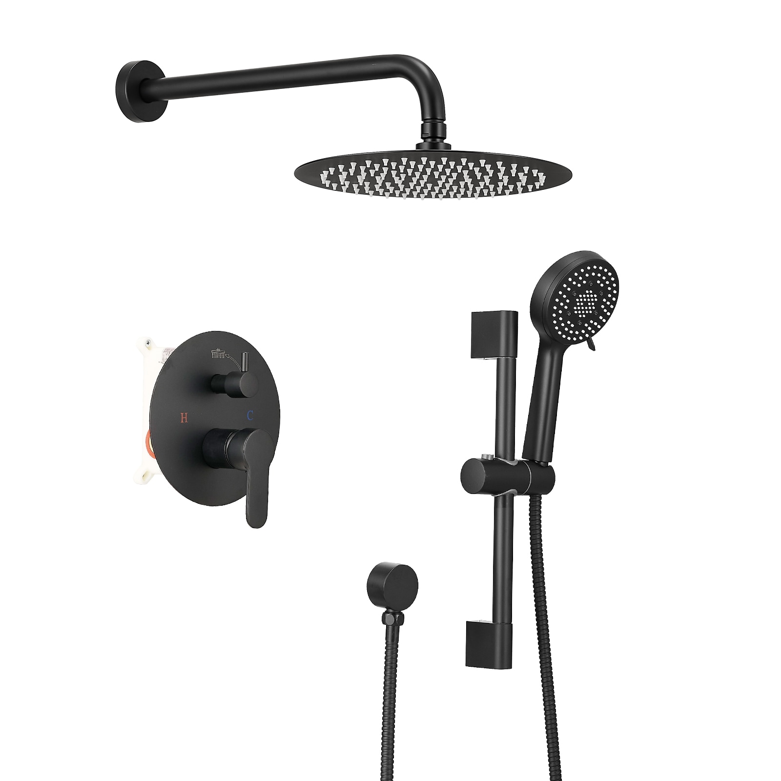 LUCKY ONE MD-RB1210 Matte Black 10-in Dual Head Built-In Shower Faucet System with 2-way Diverter ( Pressure-balanced Valve Included )