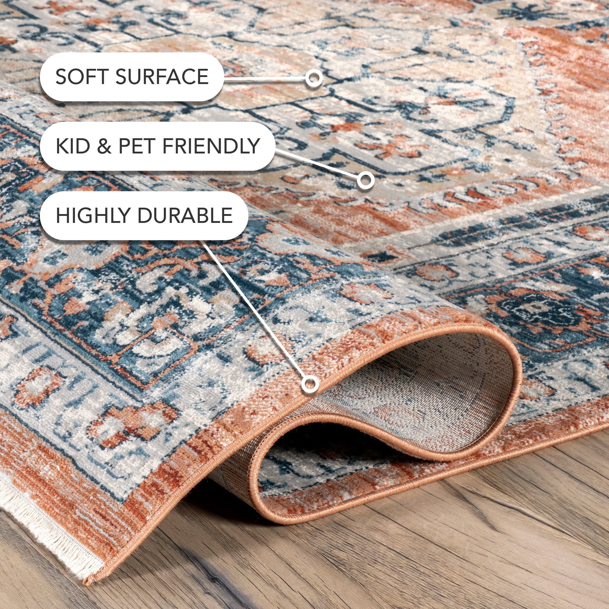 Reversible Orange Medallion 4' x 6' Synthetic Area Rug